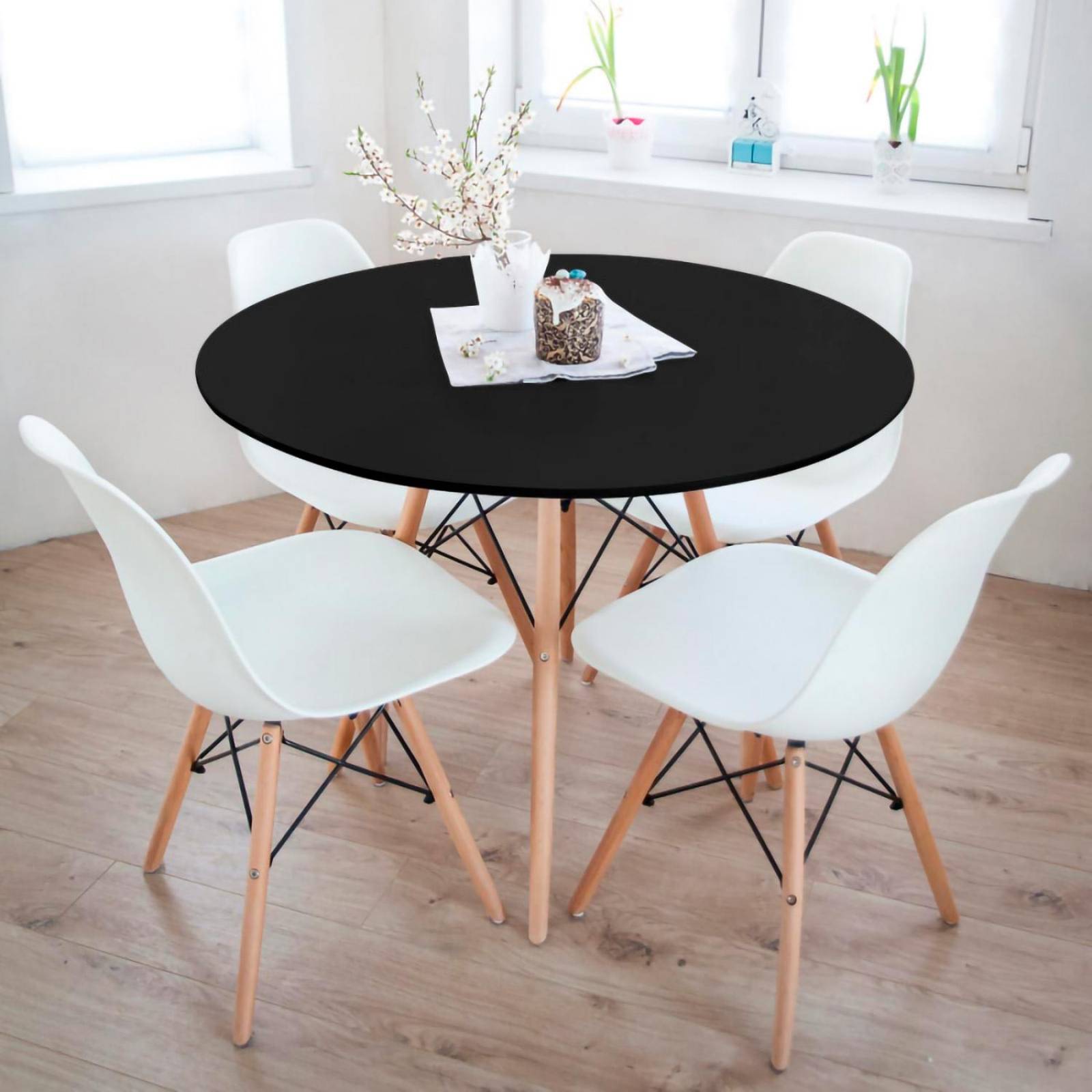 Mesa De Comedor Redonda Estilo Eames Minimalista Moderna Black