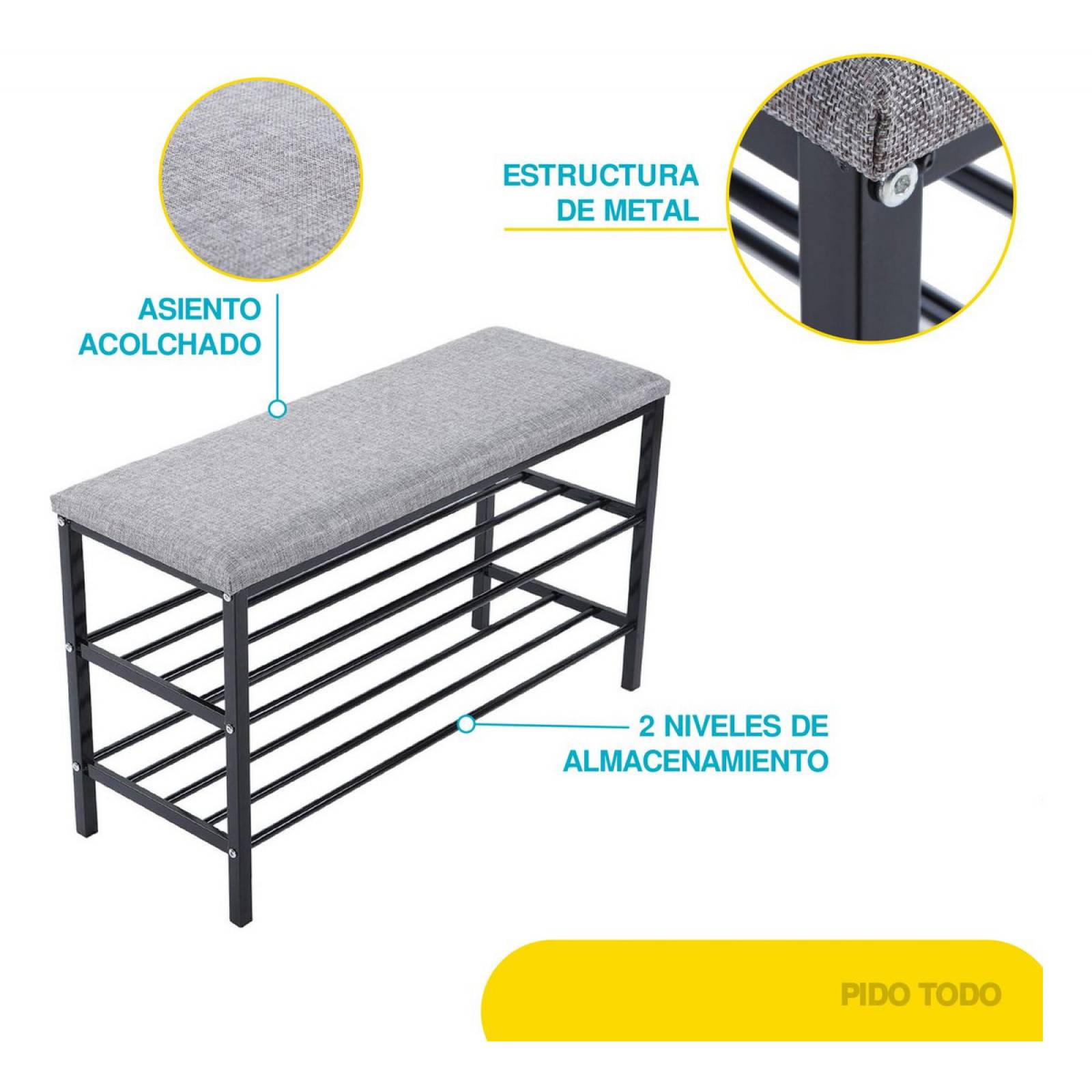 Zapatera Banco Acolchado 3 Niveles Resistente Impermeable