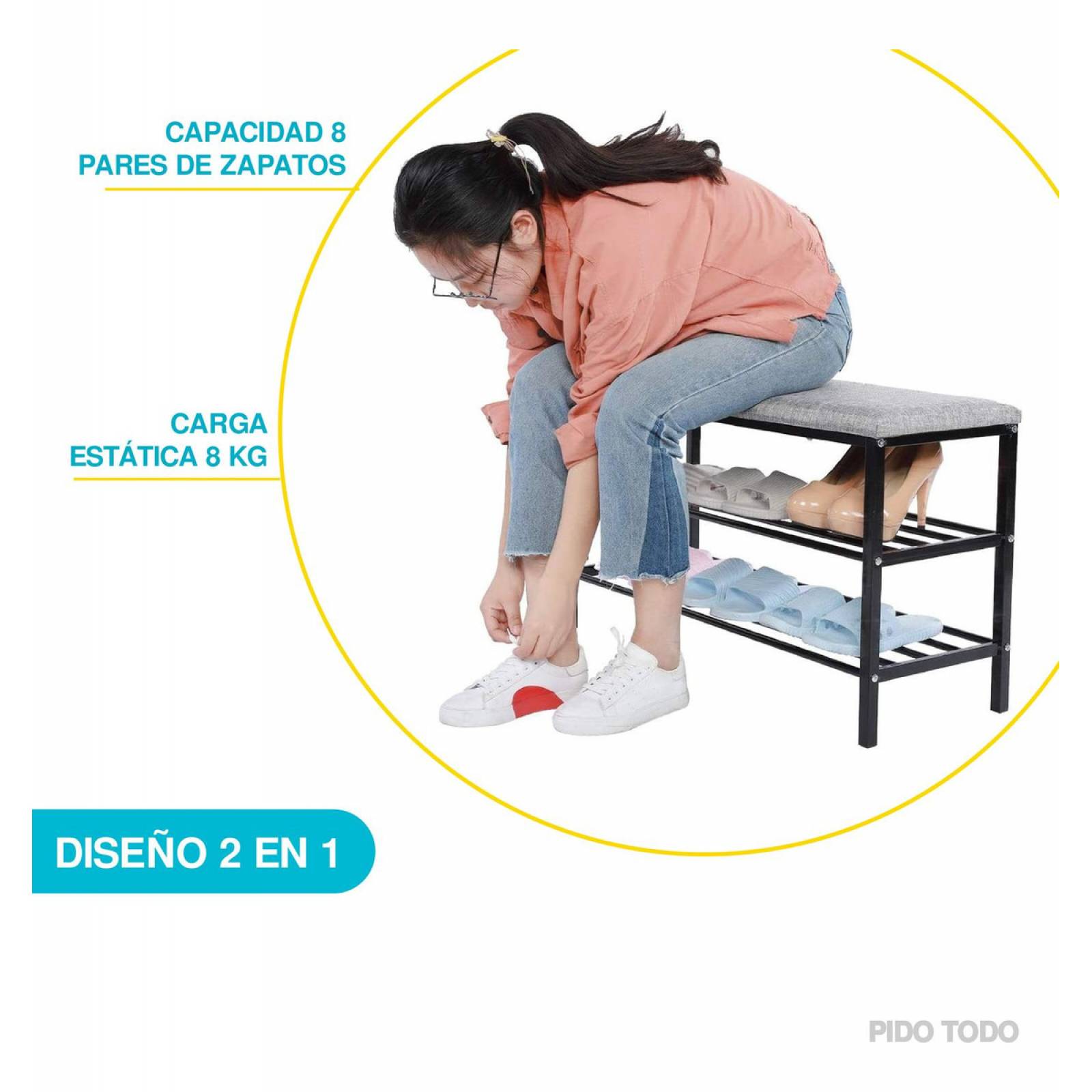 Zapatera Banco Acolchado 3 Niveles Resistente Impermeable
