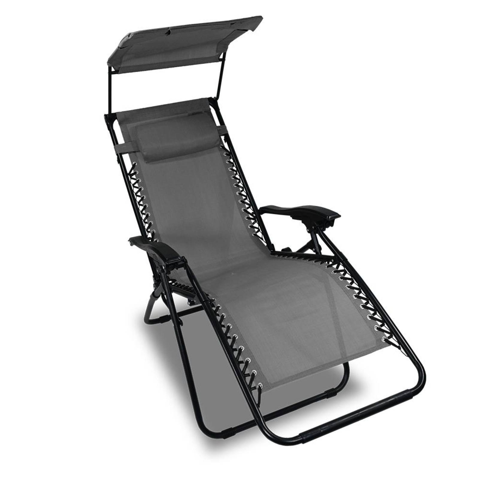 Silla Camastro Plegable Tecnologia Gravedad Cero Reclinable con sombrilla Gris