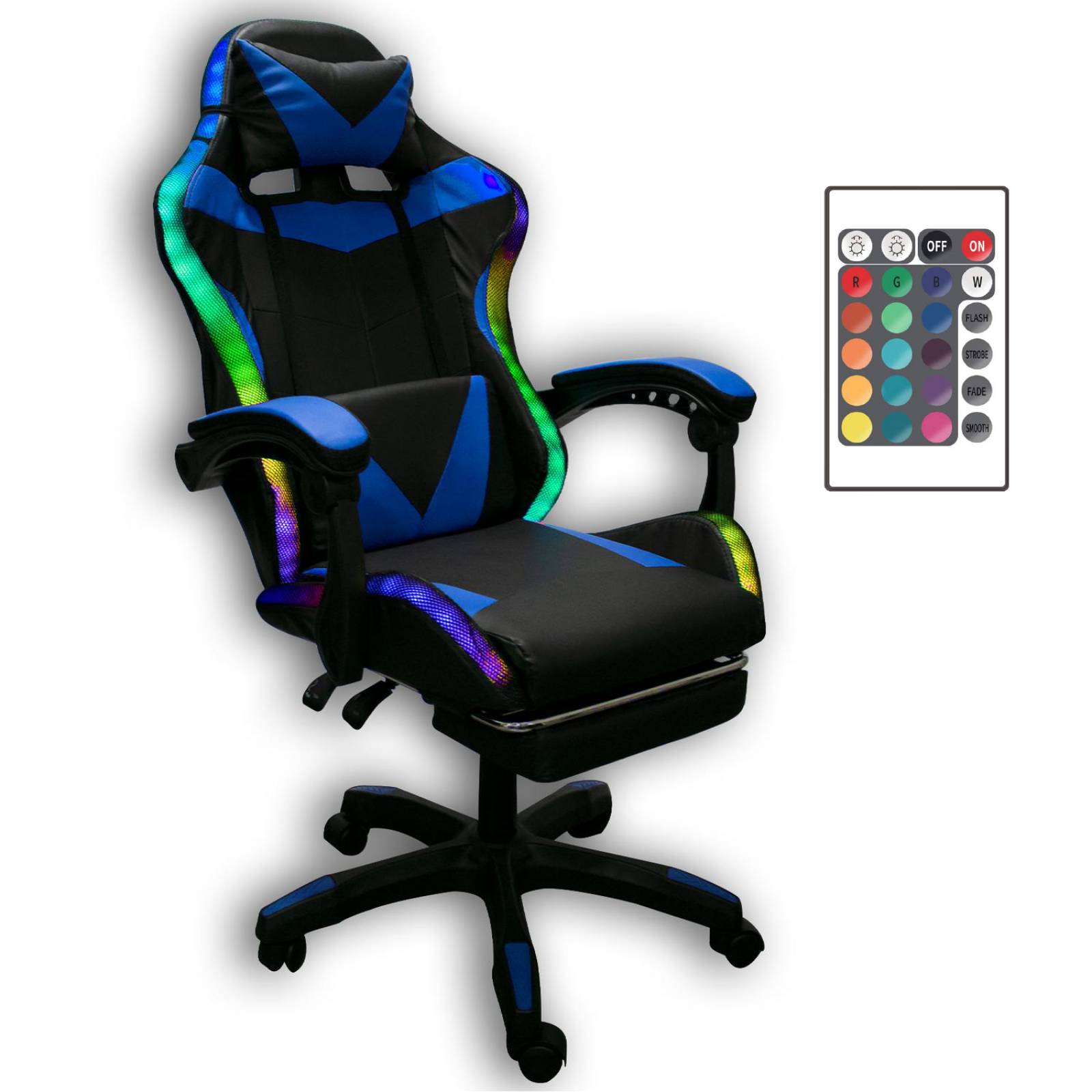 Silla Gaming con Reposapies y Luz LED Premium Gamer Azul