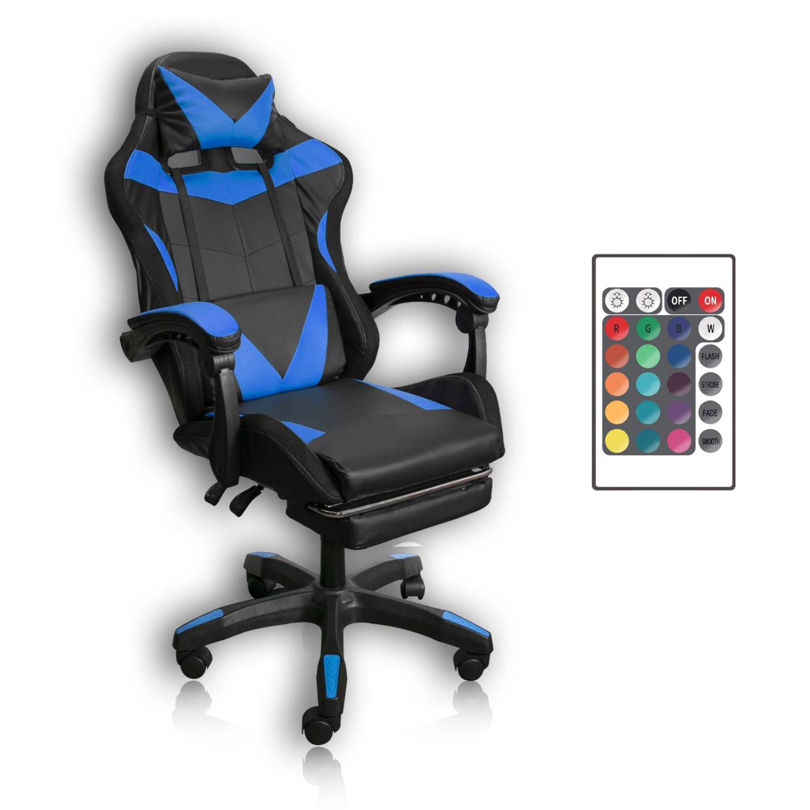Silla Gaming con Reposapies y Luz LED Premium Gamer Azul