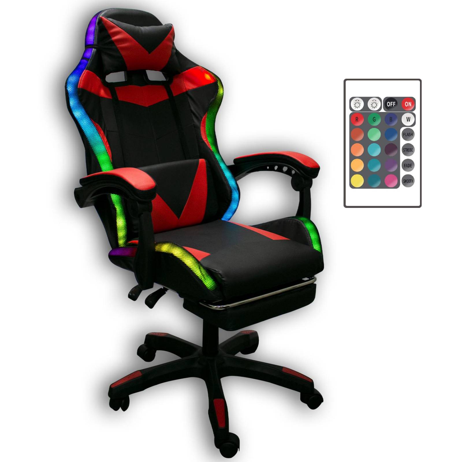 Silla Gaming con Reposapies y Luz LED Premium Gamer Rojo