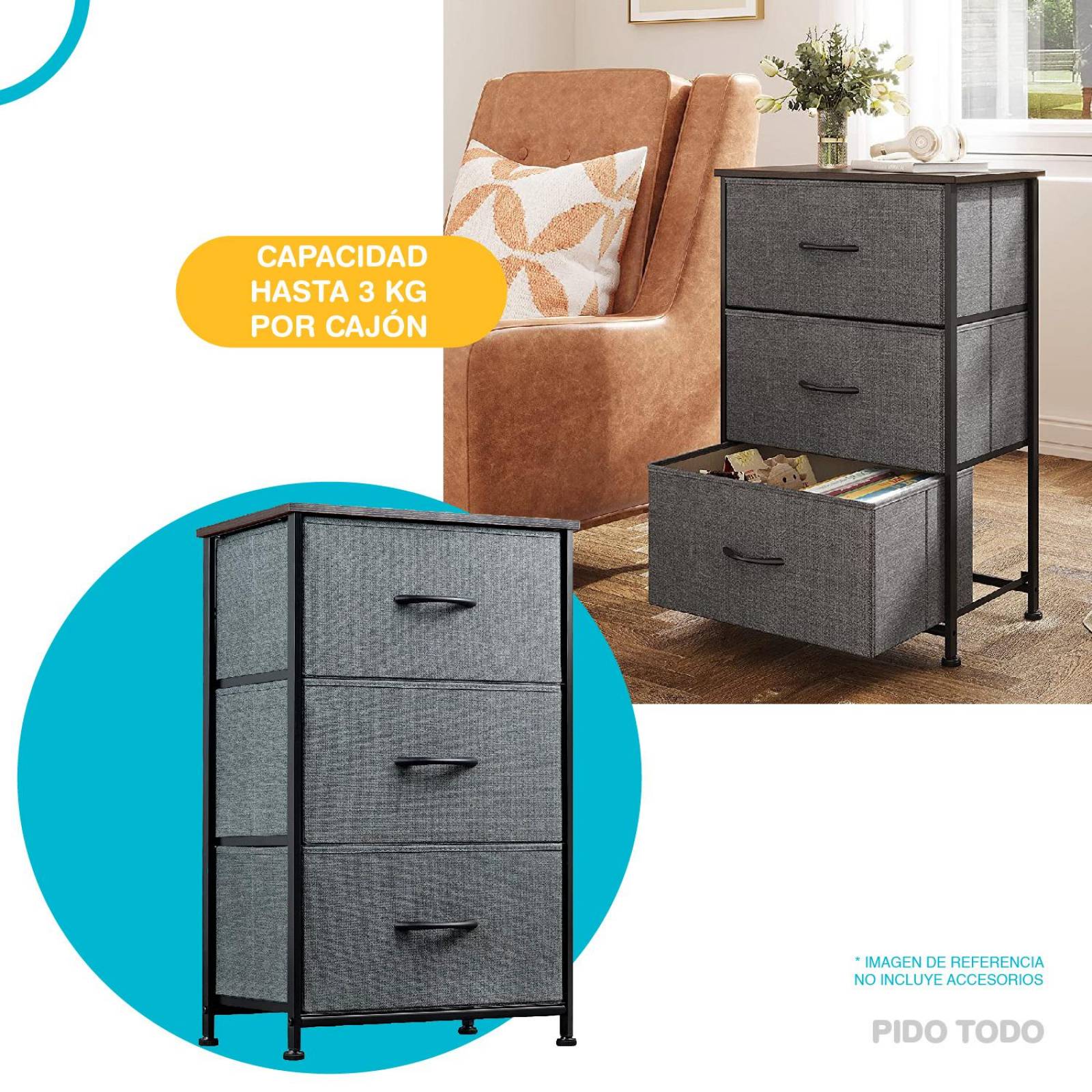 Organizador 3 Cajones Estante Gavetas de Tela Almacenamiento 