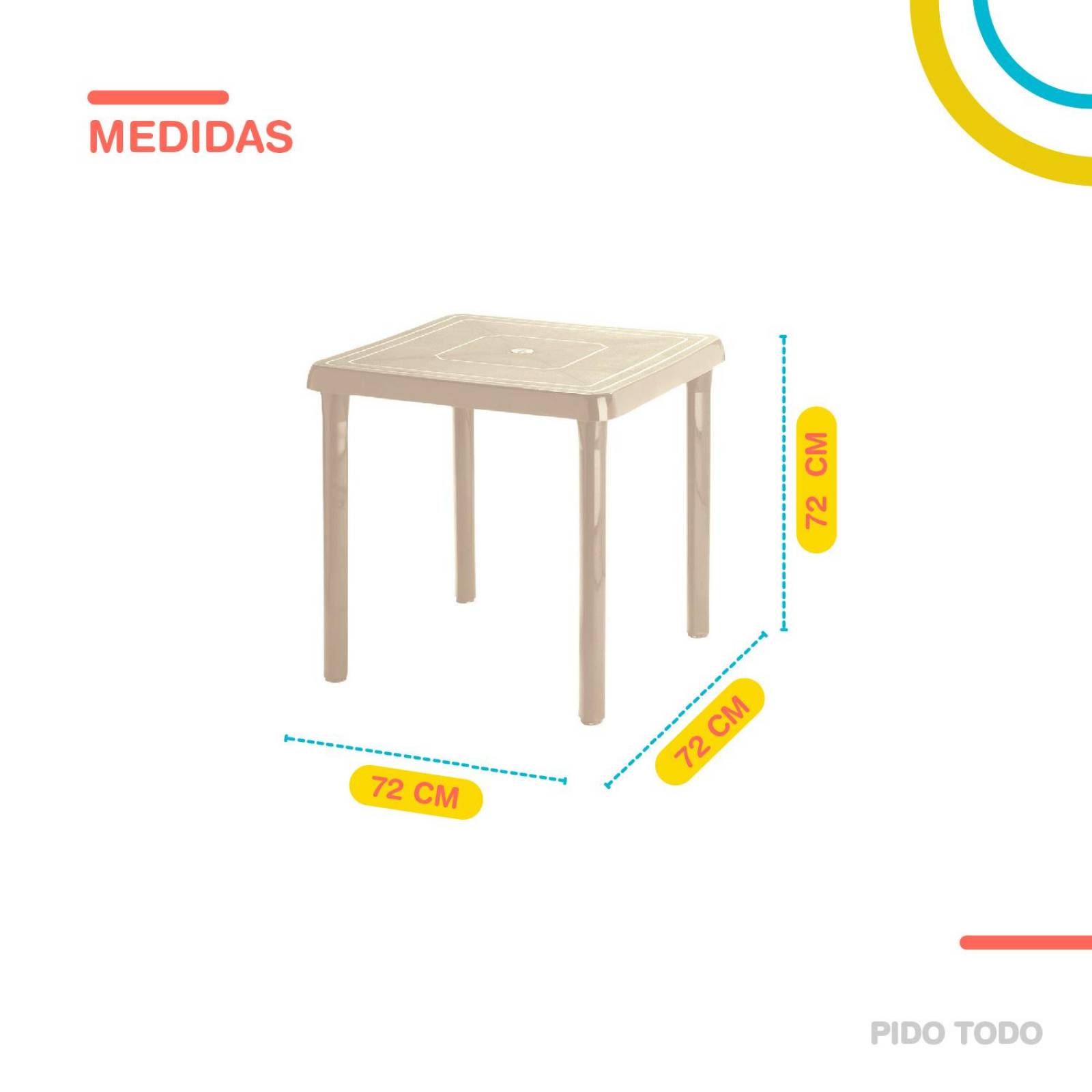 Mesa De Plastico 72x72 Cm Desmontable Cuadrada CARIBE 