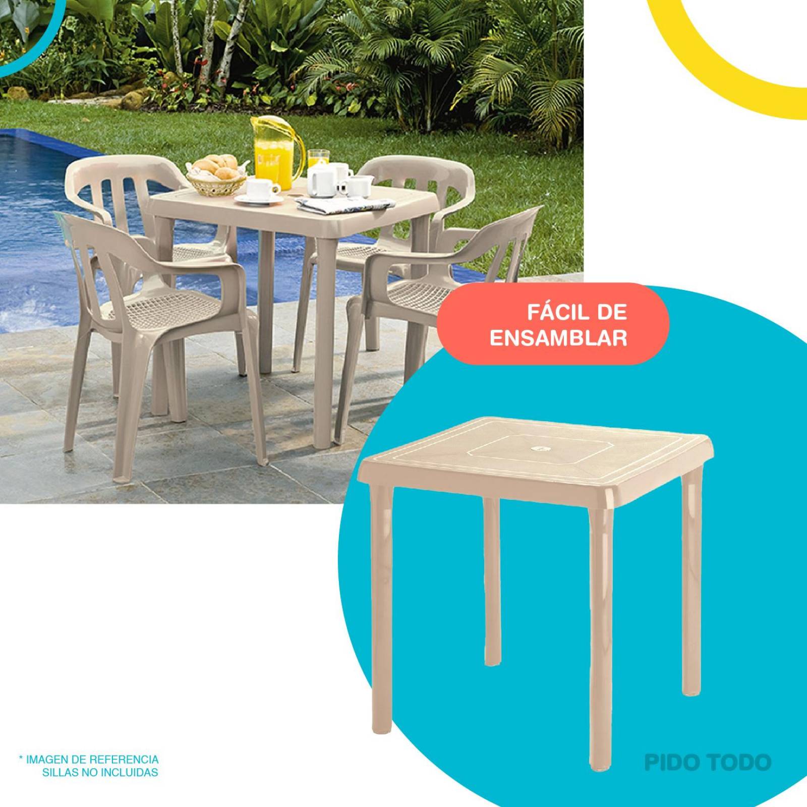 Mesa De Plastico 72x72 Cm Desmontable Cuadrada CARIBE 
