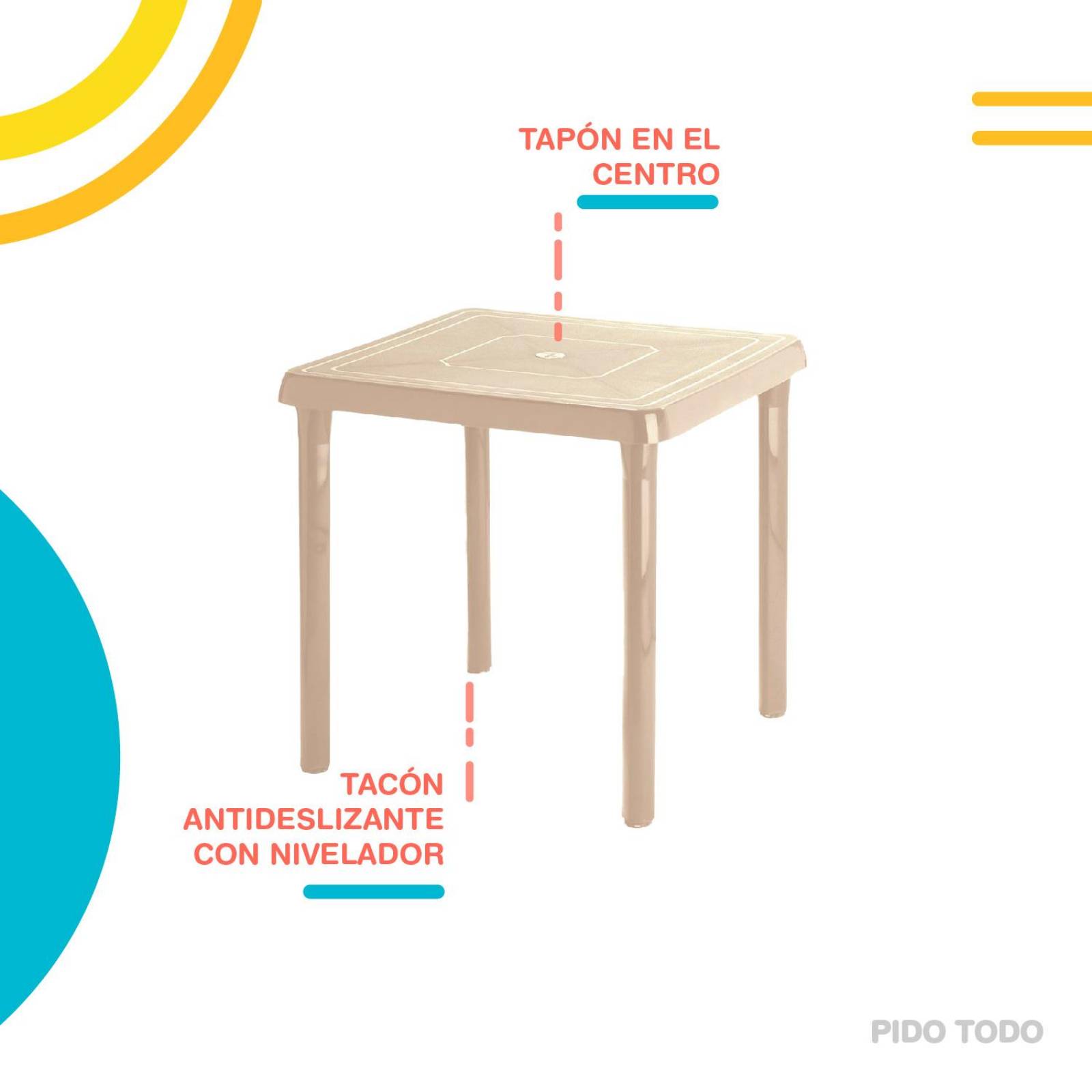 Mesa De Plastico 72x72 Cm Desmontable Cuadrada CARIBE 