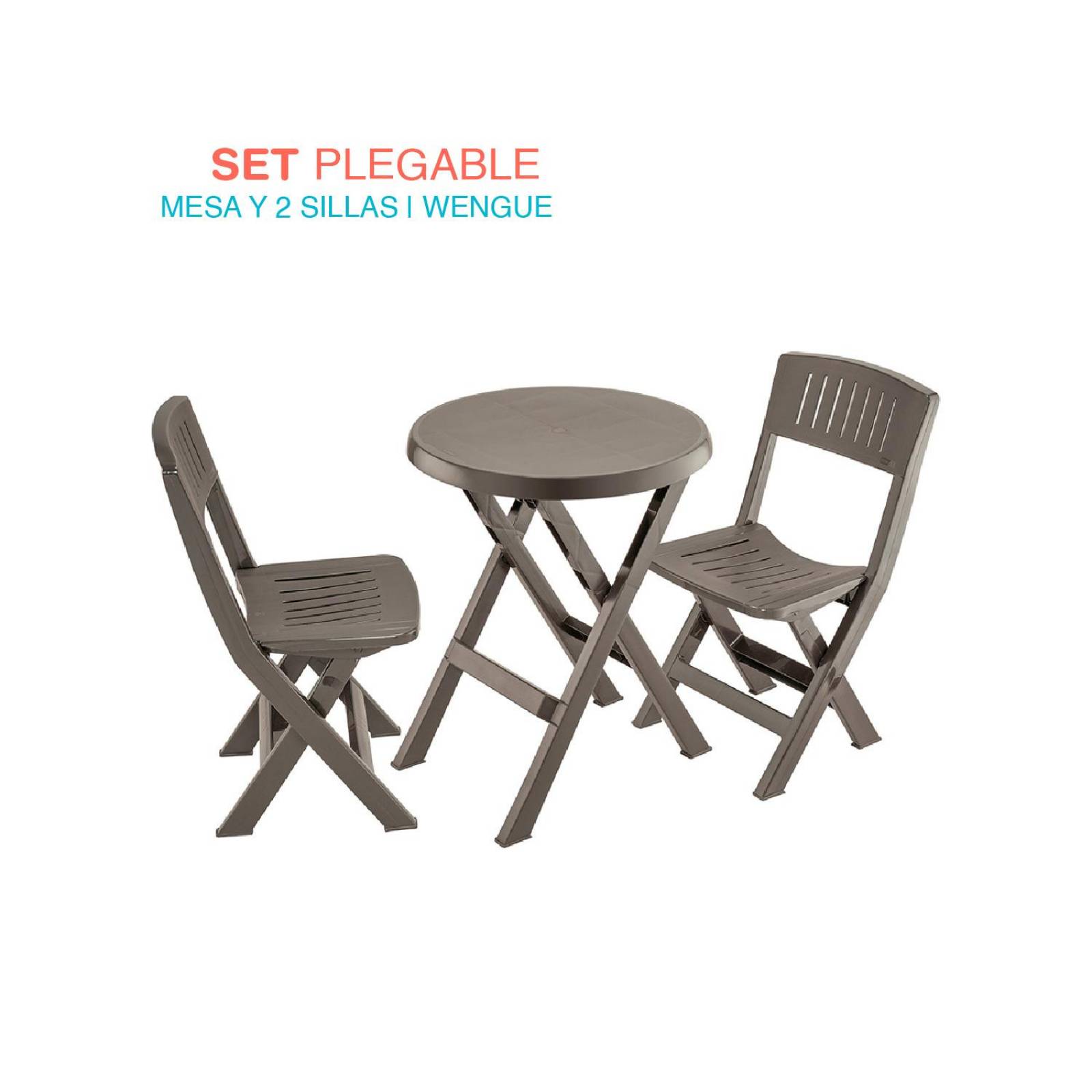 Set de Mesa De Servicio circular y 2 sillas Plastico minimal Café