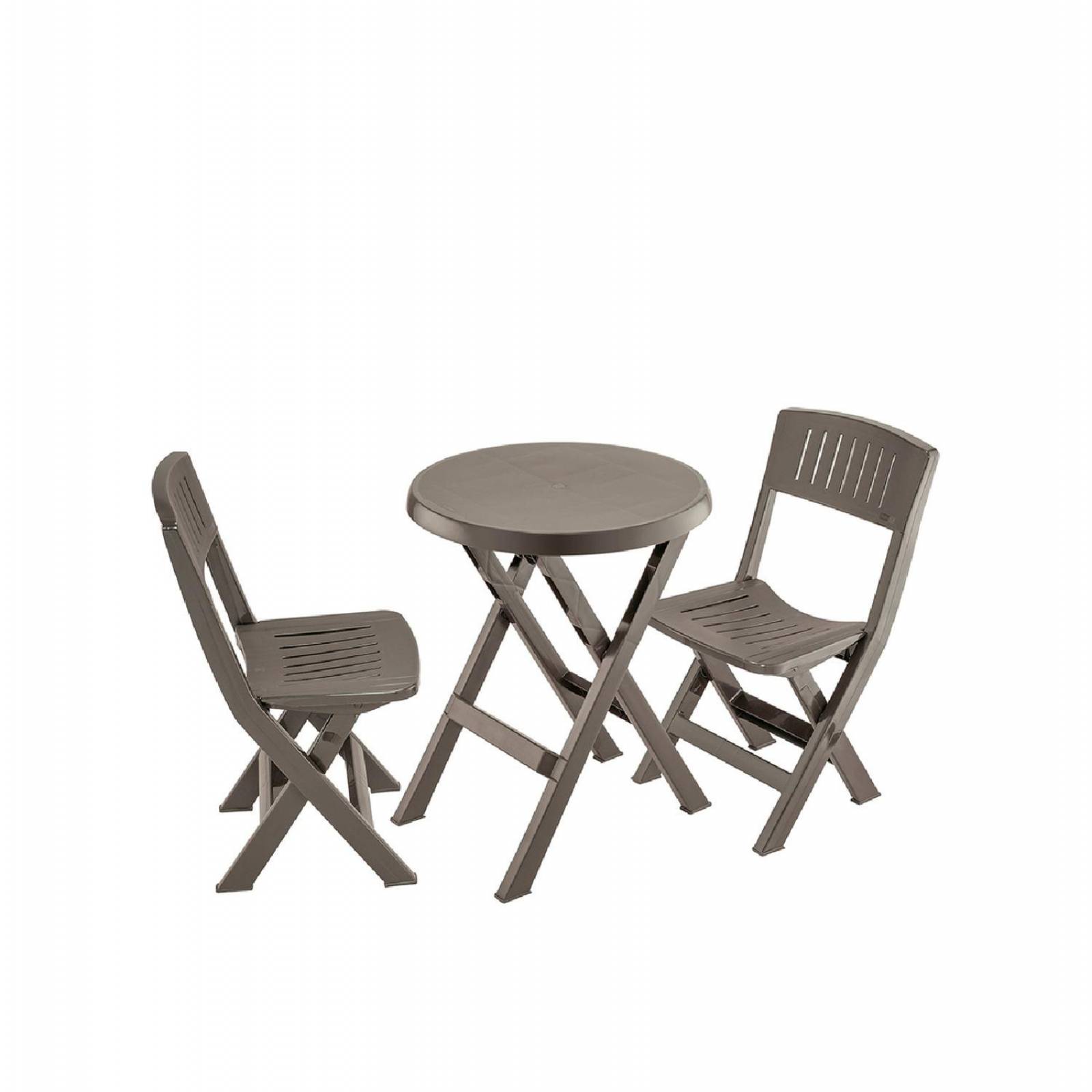 Set de Mesa De Servicio circular y 2 sillas Plastico minimal Café