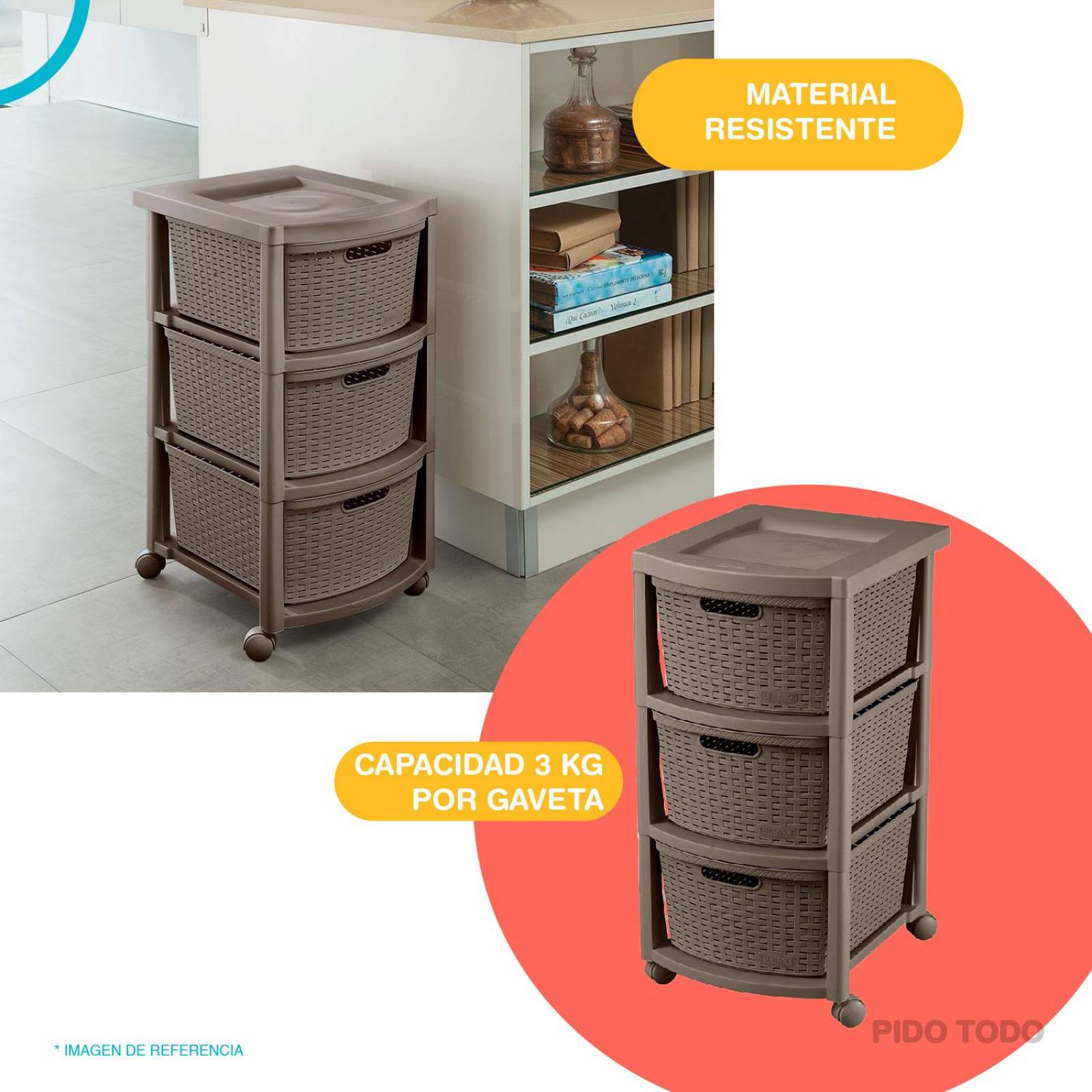 Torre 3 Niveles Cajonera Multiusos Organizador Plastico Café