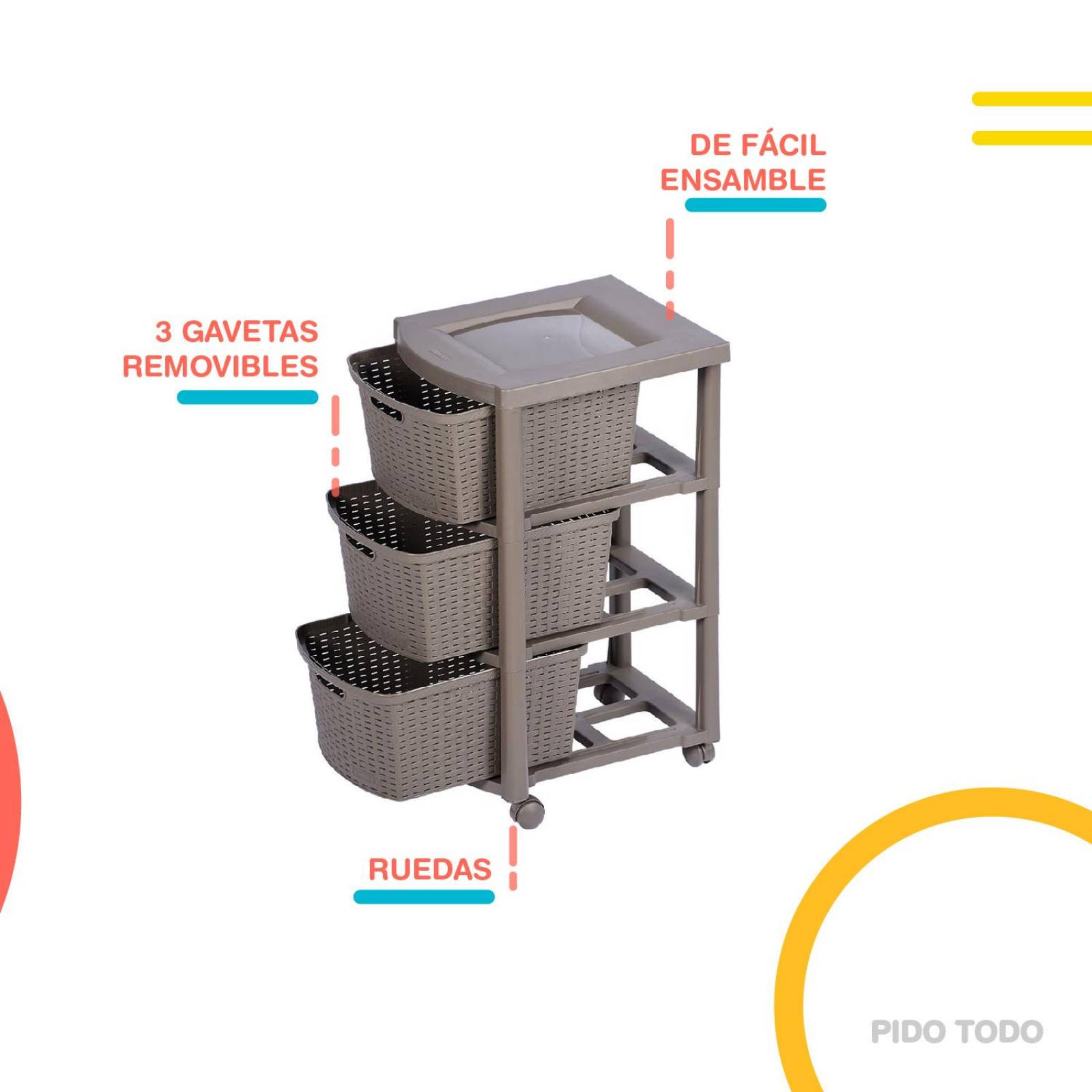Torre 3 Niveles Cajonera Multiusos Organizador Plastico Café
