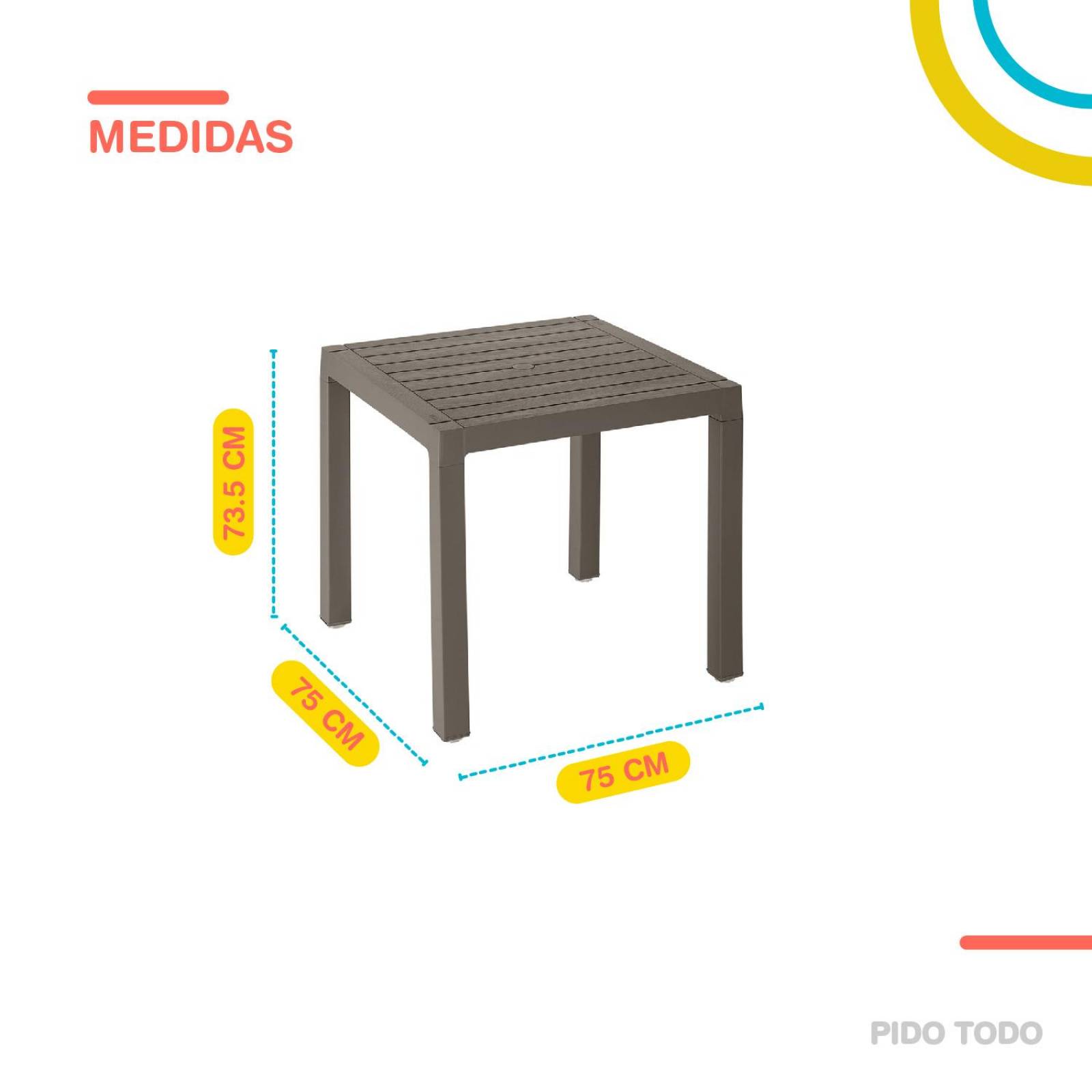 Mesa De Plastico 75x75 Cm Desmontable Cuadrada BARU Café barú mocca