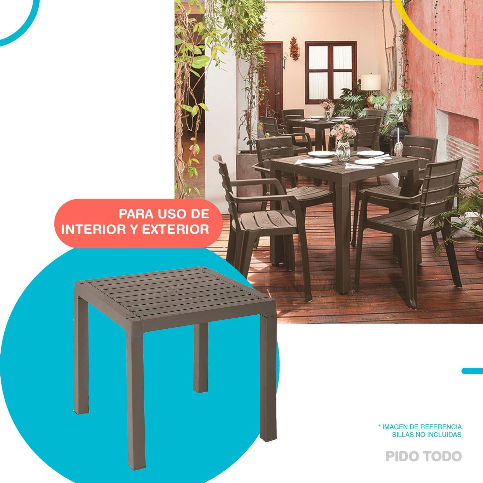 Mesa De Plastico 75x75 Cm Desmontable Cuadrada BARU Café barú mocca