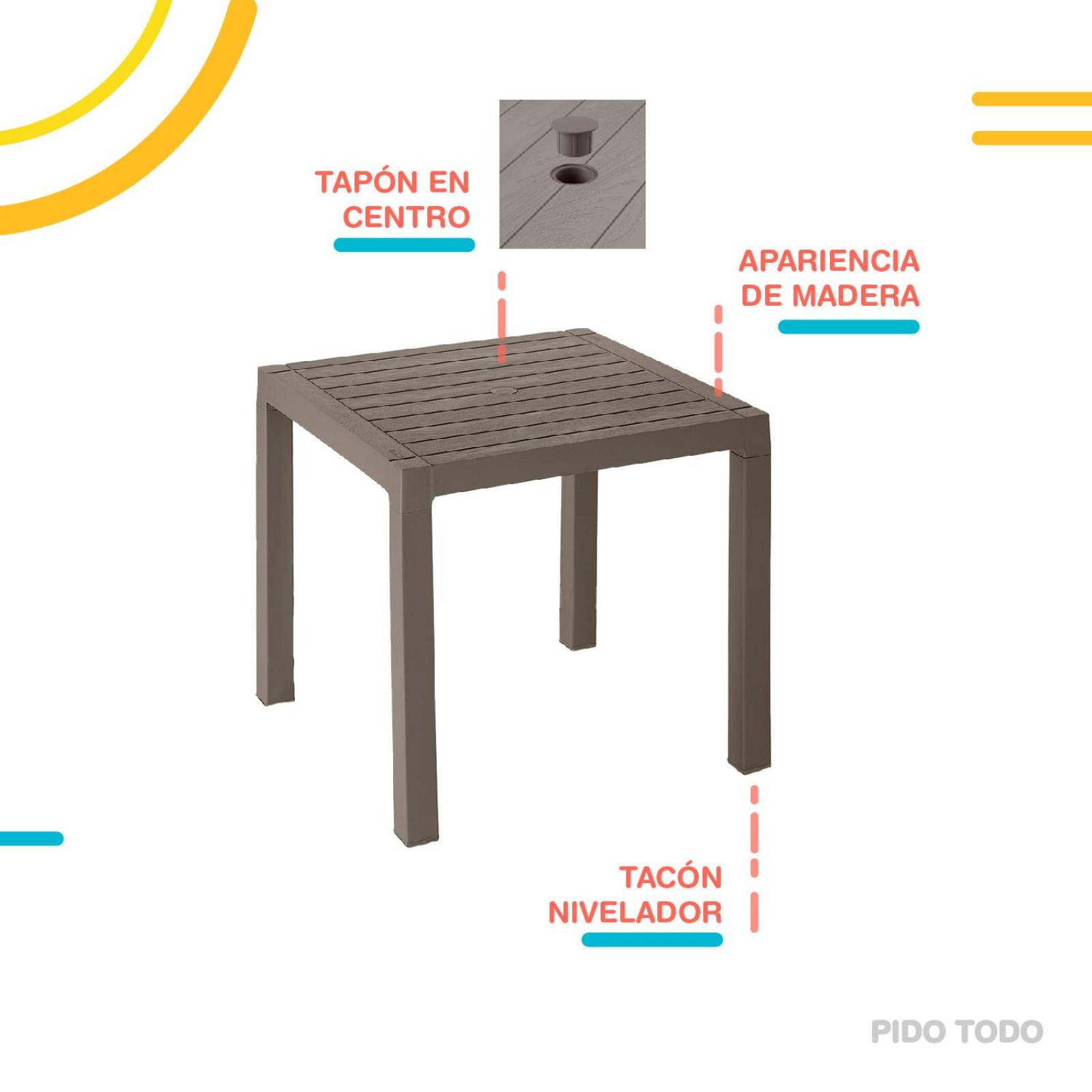 Mesa De Plastico 75x75 Cm Desmontable Cuadrada BARU Café barú mocca