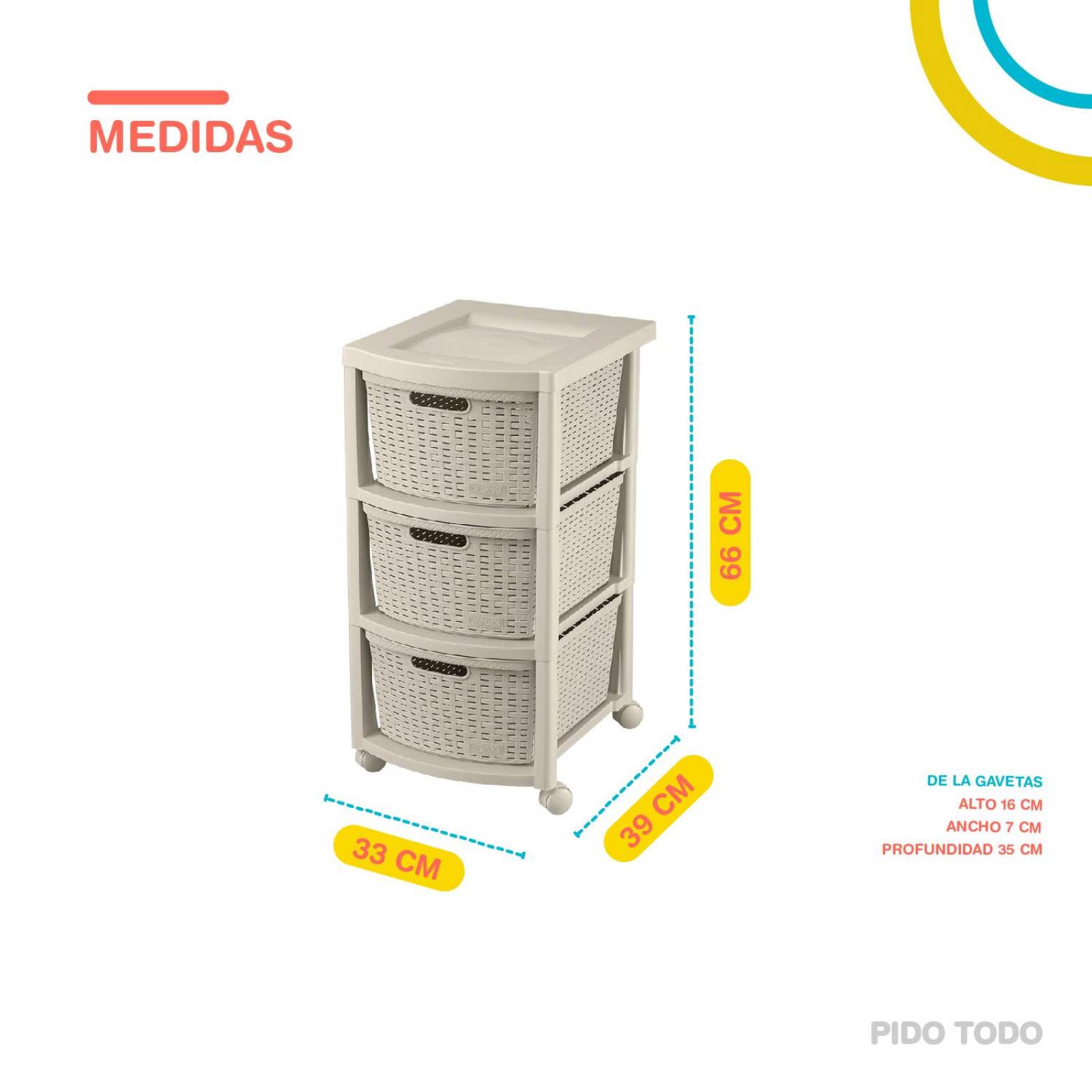 Torre 3 Niveles Cajonera Multiusos Organizador Plastico Beige