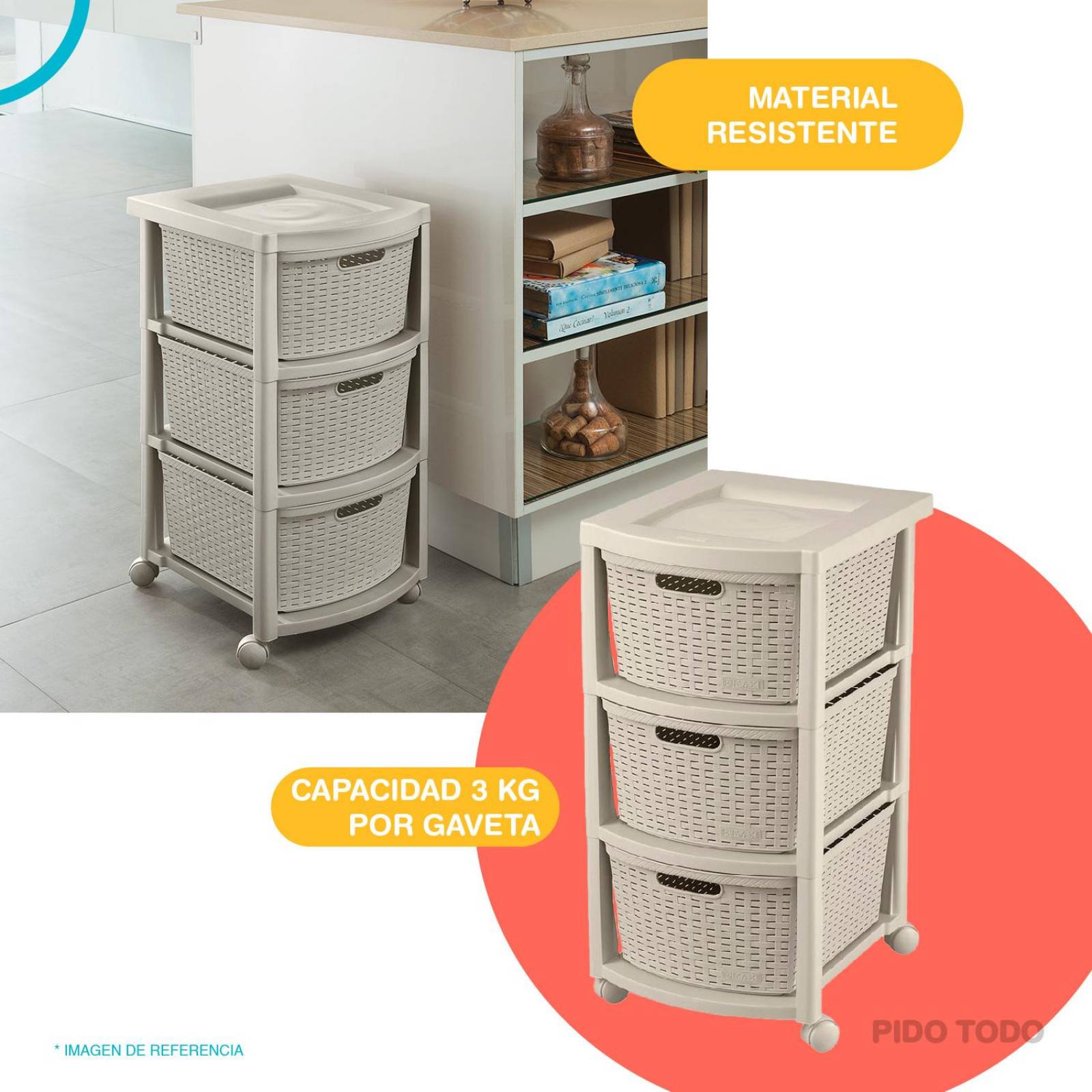 Torre 3 Niveles Cajonera Multiusos Organizador Plastico Beige