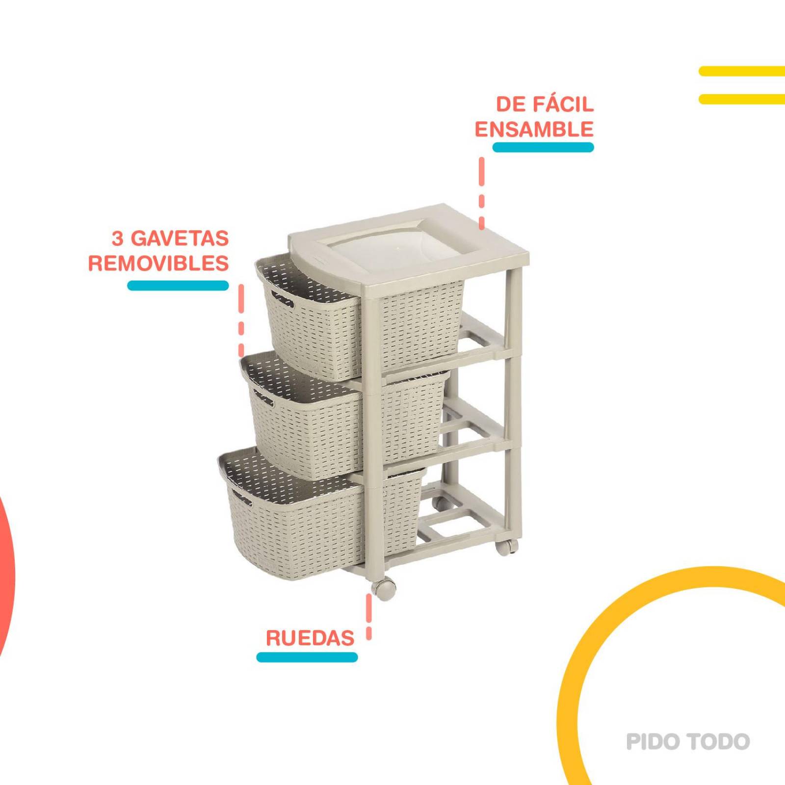 Torre 3 Niveles Cajonera Multiusos Organizador Plastico Beige