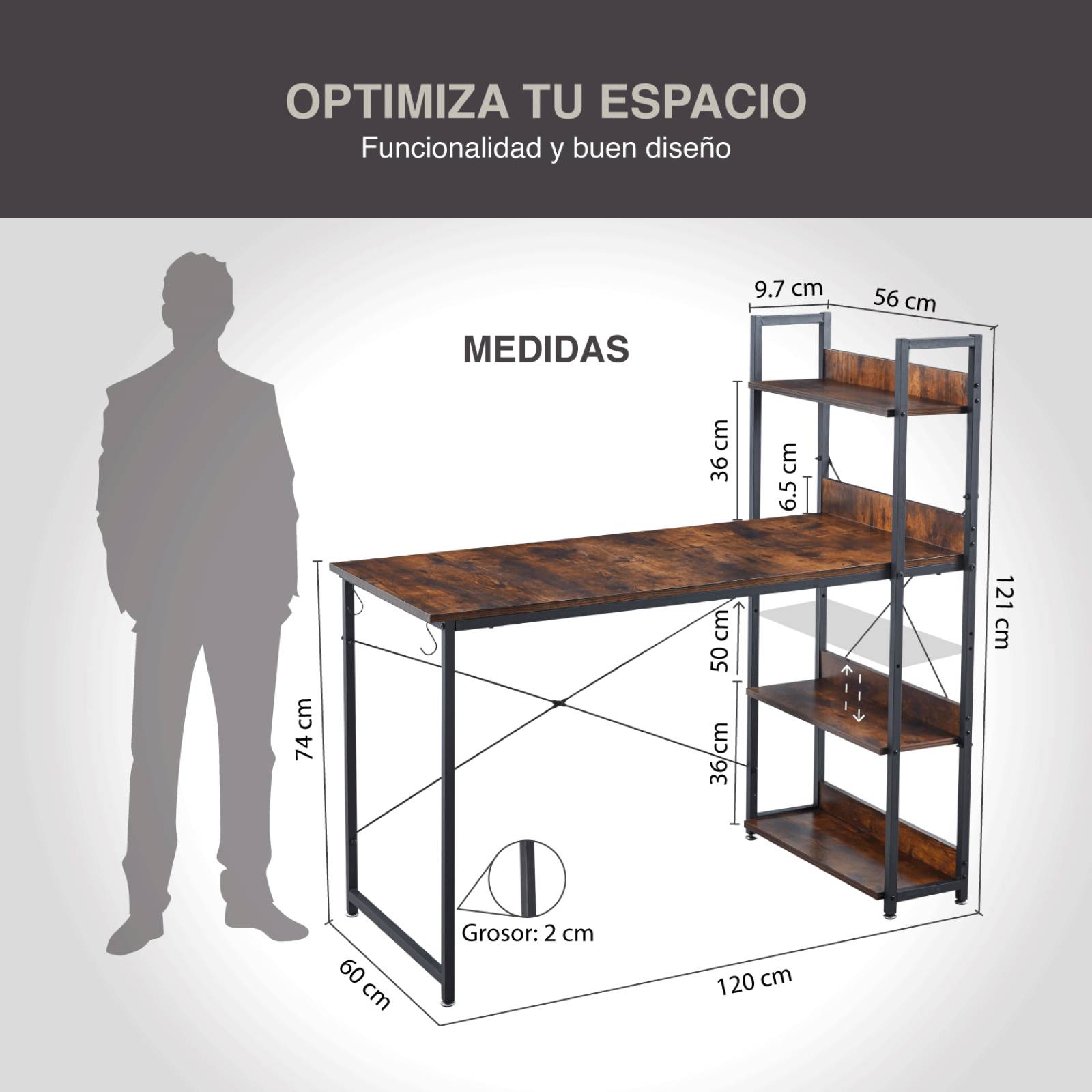 Escritorio Minimalista Estructura Metal Con Repisas Oficina