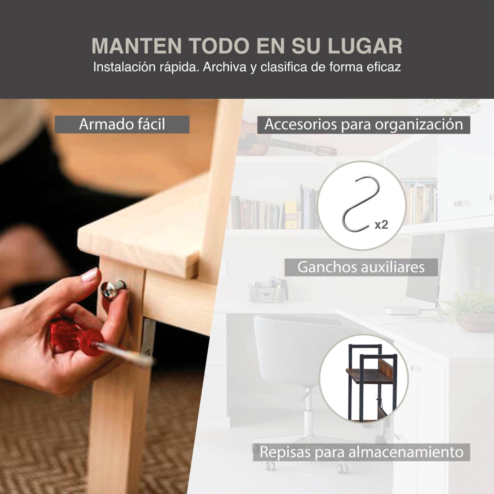 Escritorio Minimalista Estructura Metal Con Repisas Oficina