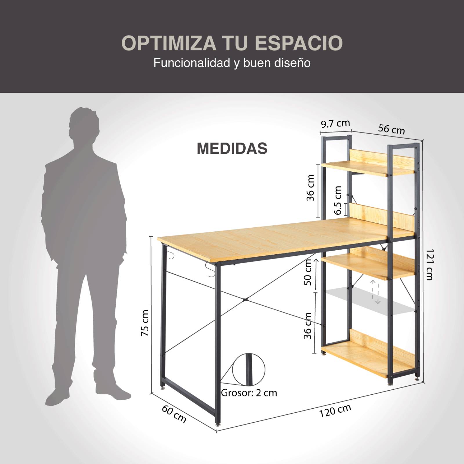 Escritorio Minimalista Estructura Metal Con Repisas Oficina