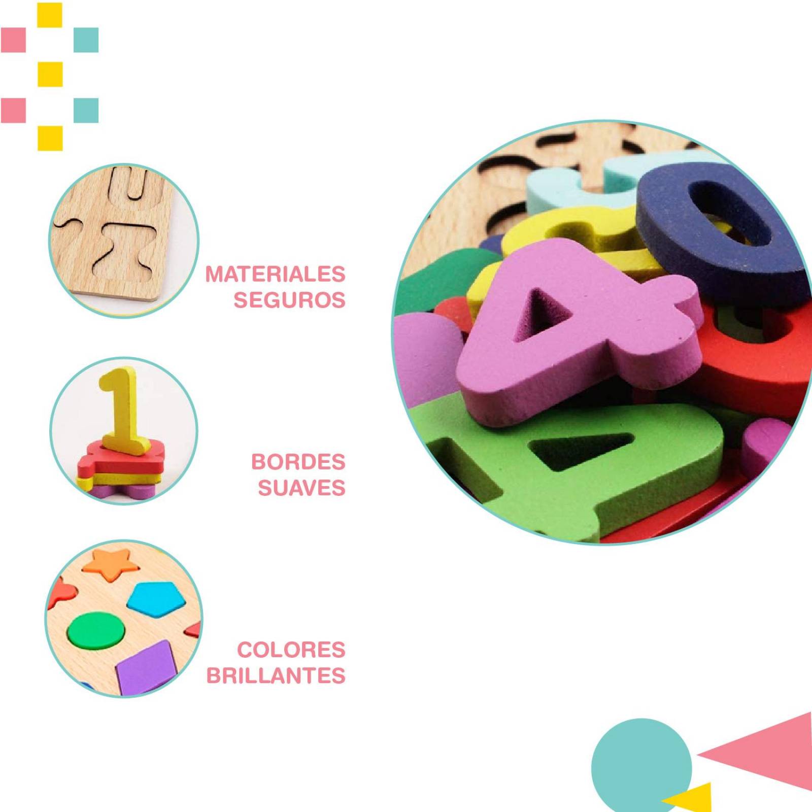 Rompecabezas Numeros, Letras y figuras geometricas 