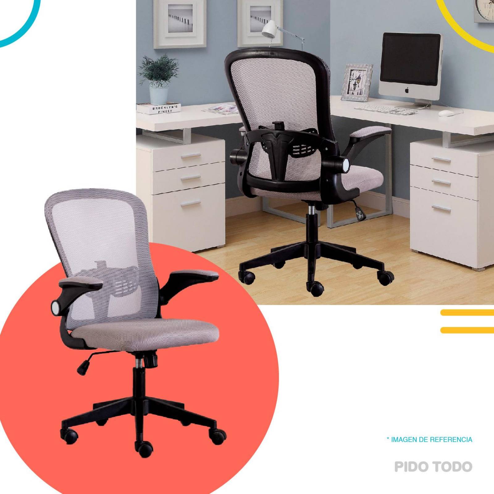 Silla Para Escritorio Y Oficina Ergonomica Altura Ajustable Gris