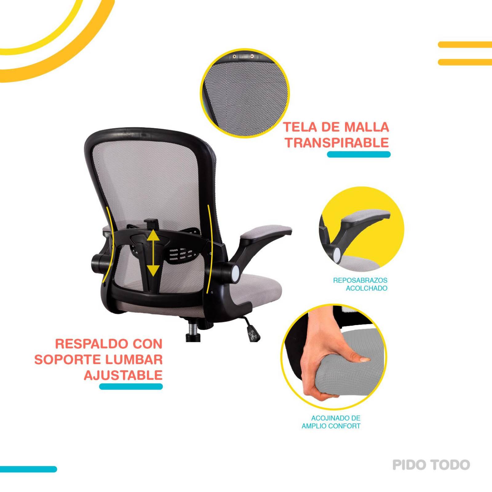 Silla Para Escritorio Y Oficina Ergonomica Altura Ajustable Gris