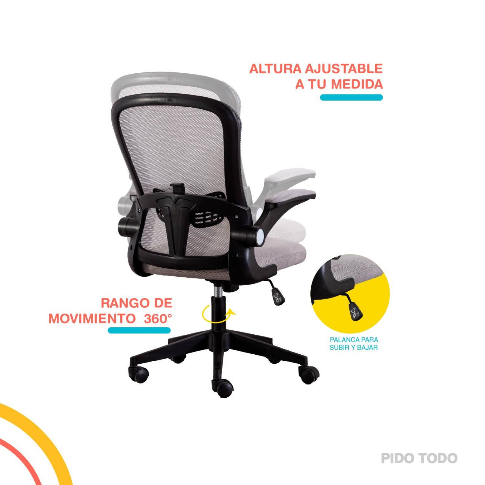 Silla Para Escritorio Y Oficina Ergonomica Altura Ajustable Gris