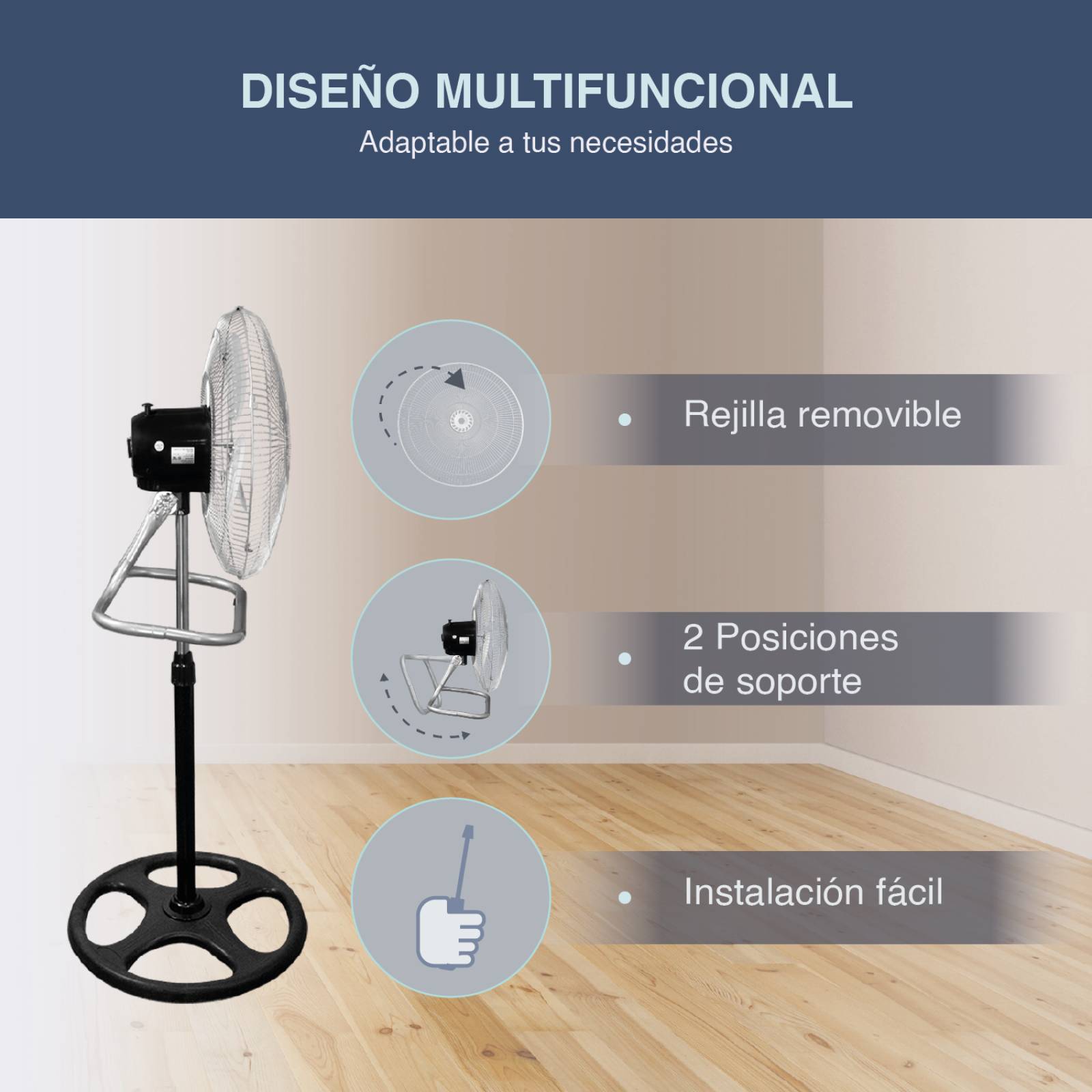 Ventilador 3 En 1 Multi Uso 3 Velocidades Aspas De Metal