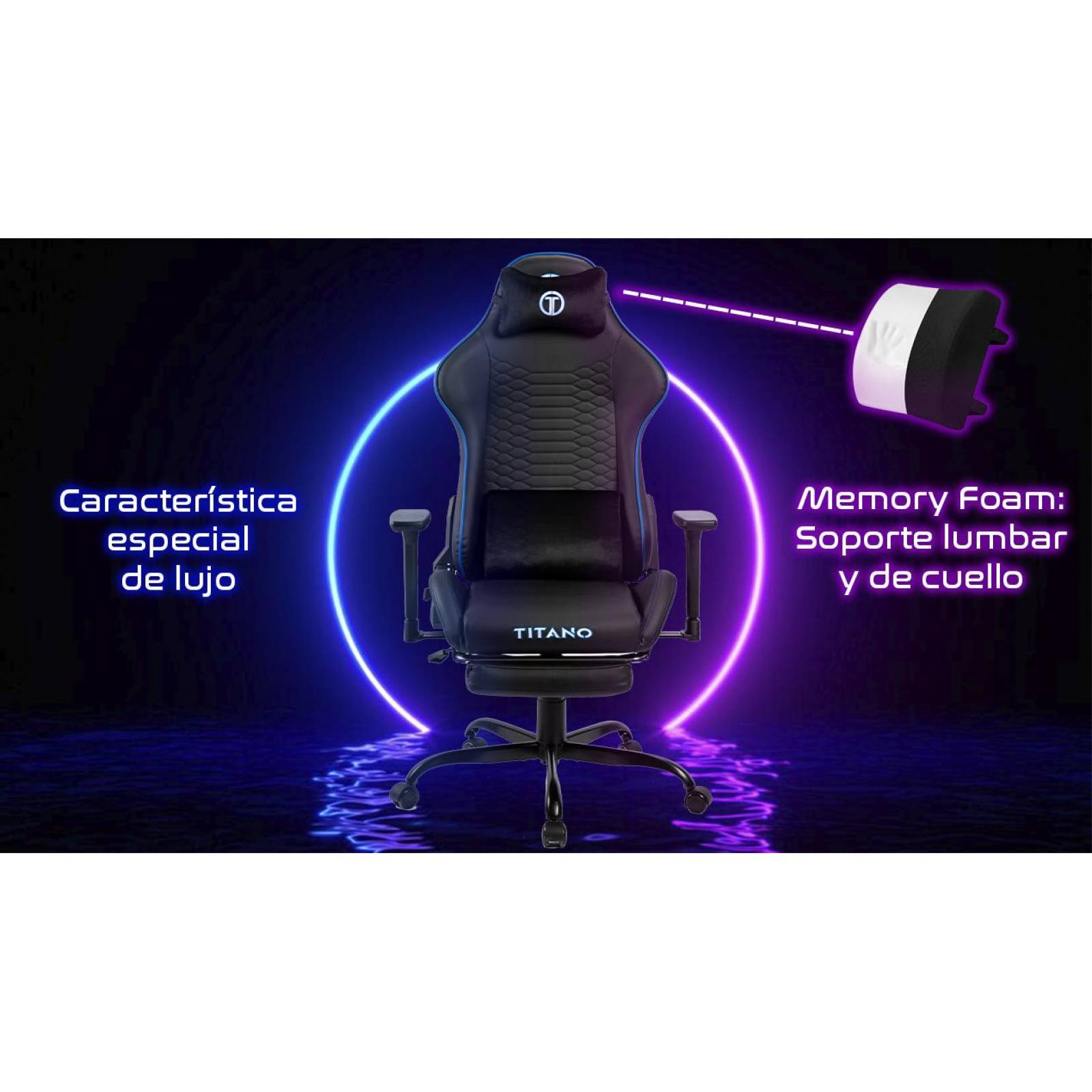 Silla Gamer PANTHER Ergonomica con Reposapies Reinclinable Gaming Azul