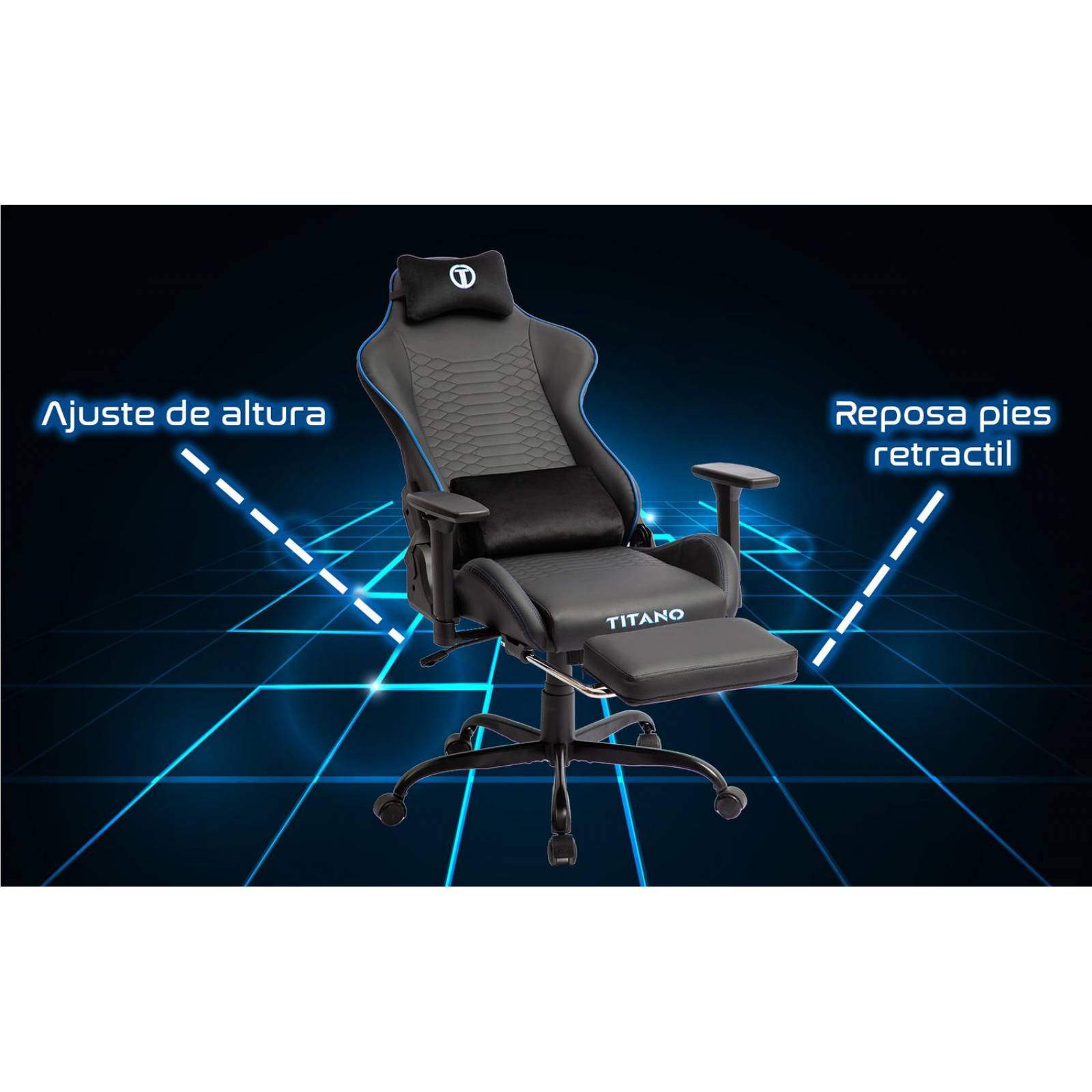 Silla Gamer PANTHER Ergonomica con Reposapies Reinclinable Gaming Azul