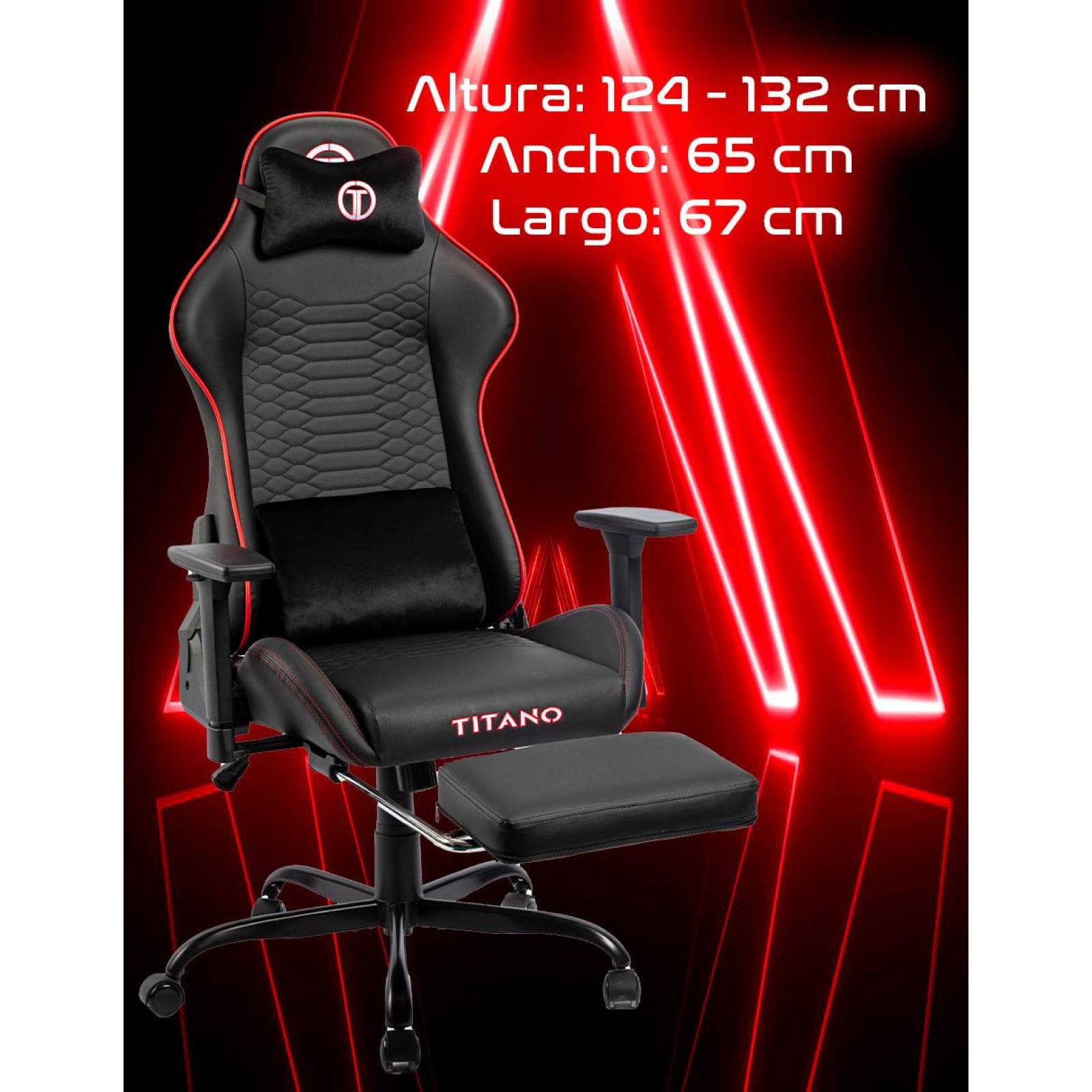 Silla Gamer PANTHER Ergonomica con Reposapies Reinclinable Gaming Rojo