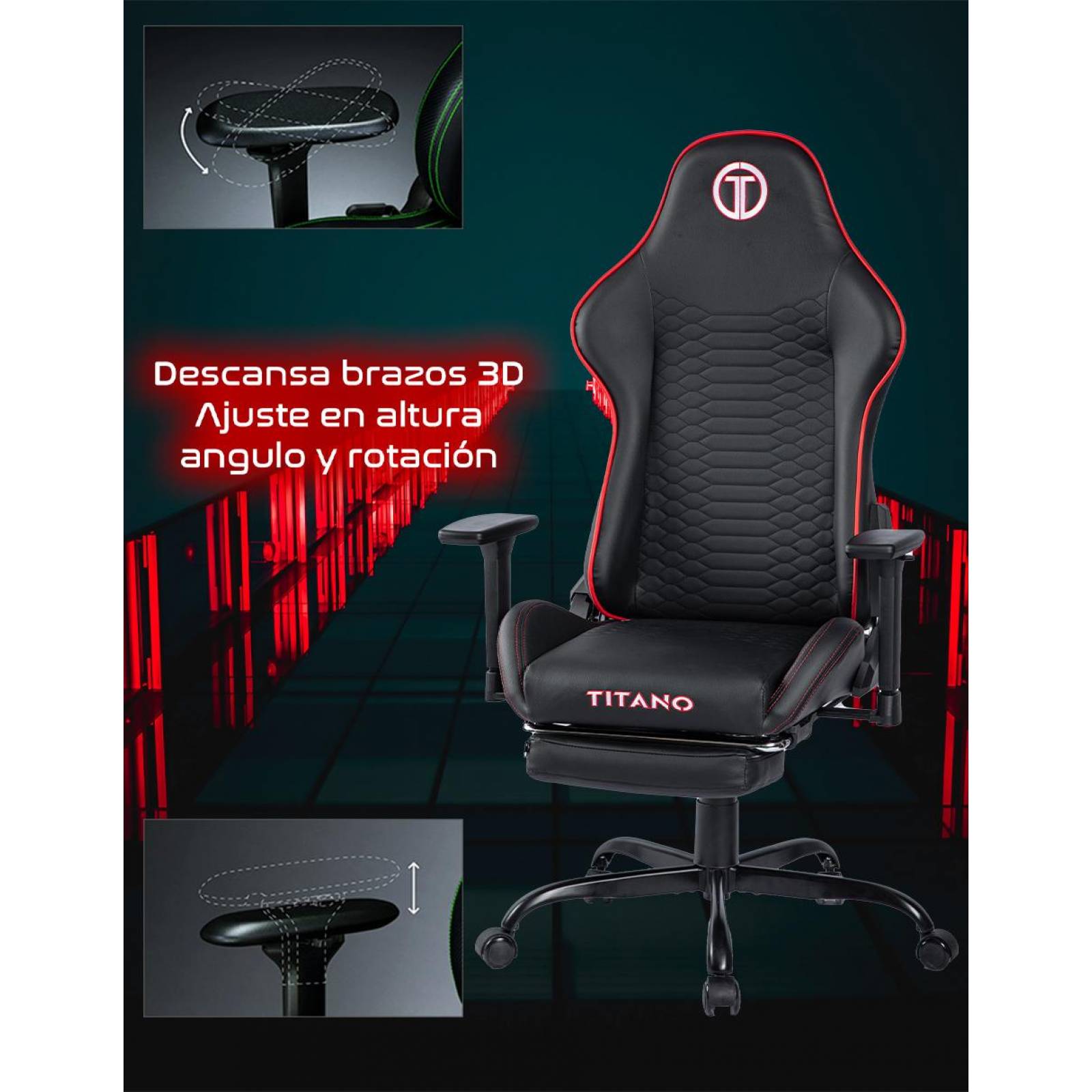 Silla Gamer PANTHER Ergonomica con Reposapies Reinclinable Gaming Rojo