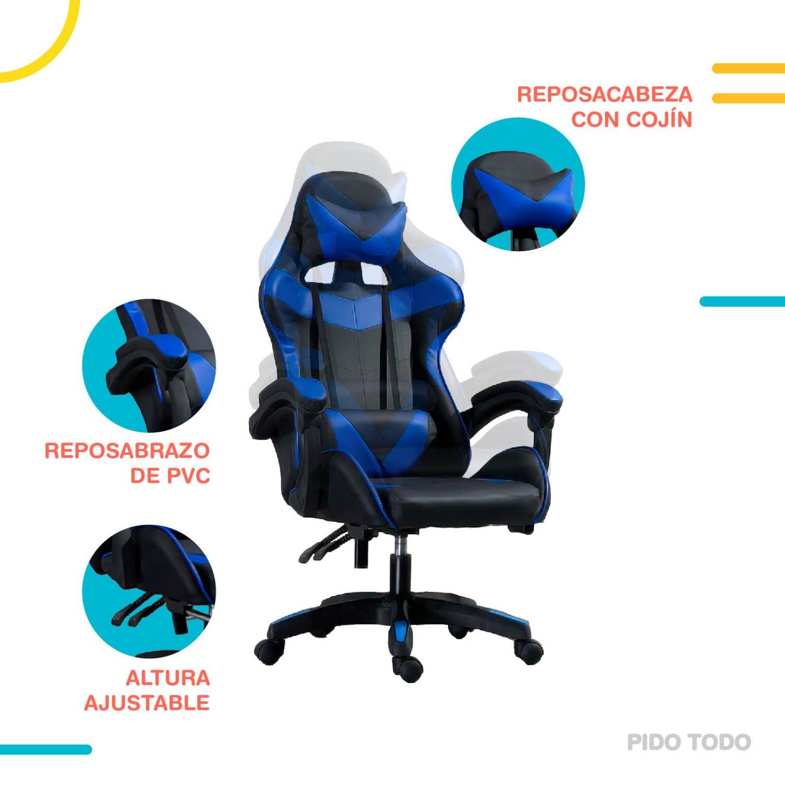 Silla de escritorio gamer ergonómica Reclinable MSI Comoda Homeoffice Azul