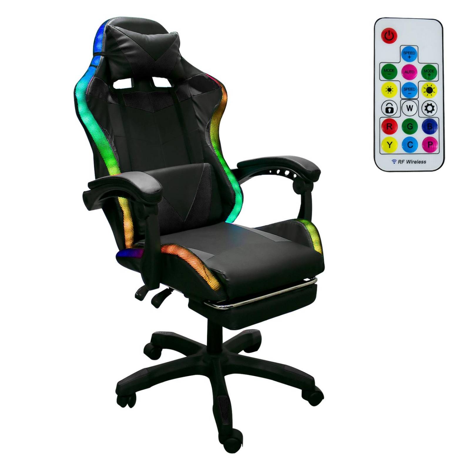 Silla Gaming con Reposapies y Luz LED Premium Gamer Negro