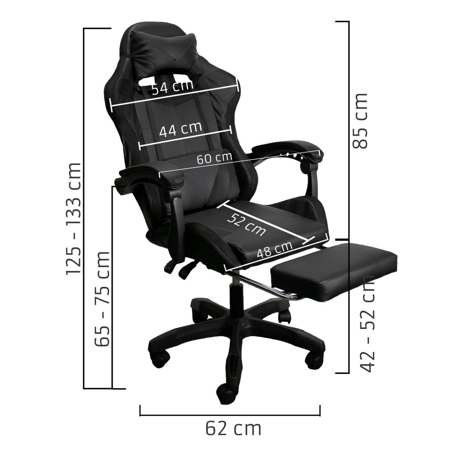 Silla Gaming con Reposapies y Luz LED Premium Gamer Negro