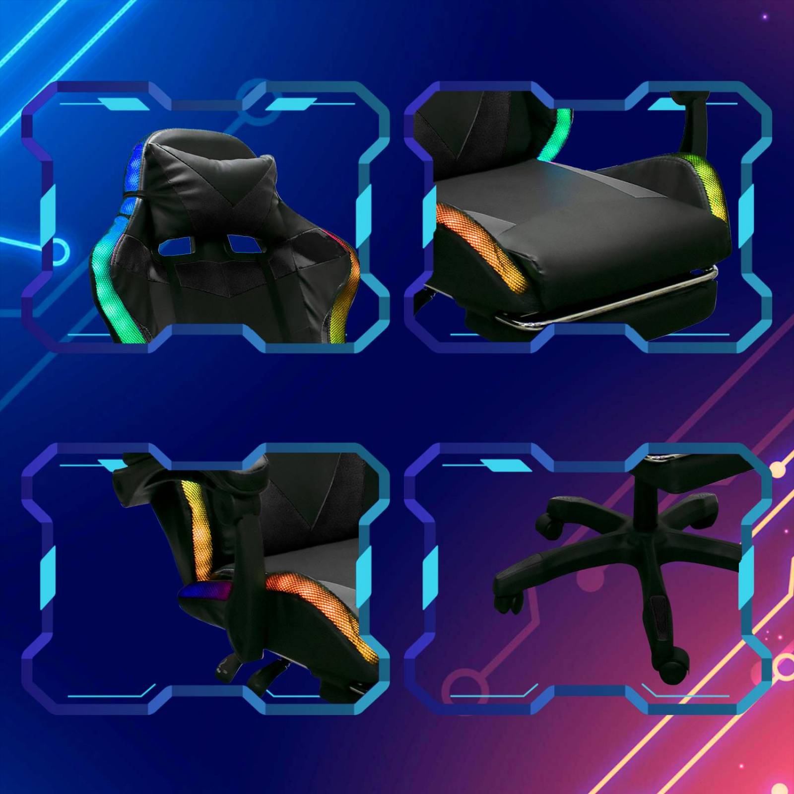 Silla Gaming con Reposapies y Luz LED Premium Gamer Negro