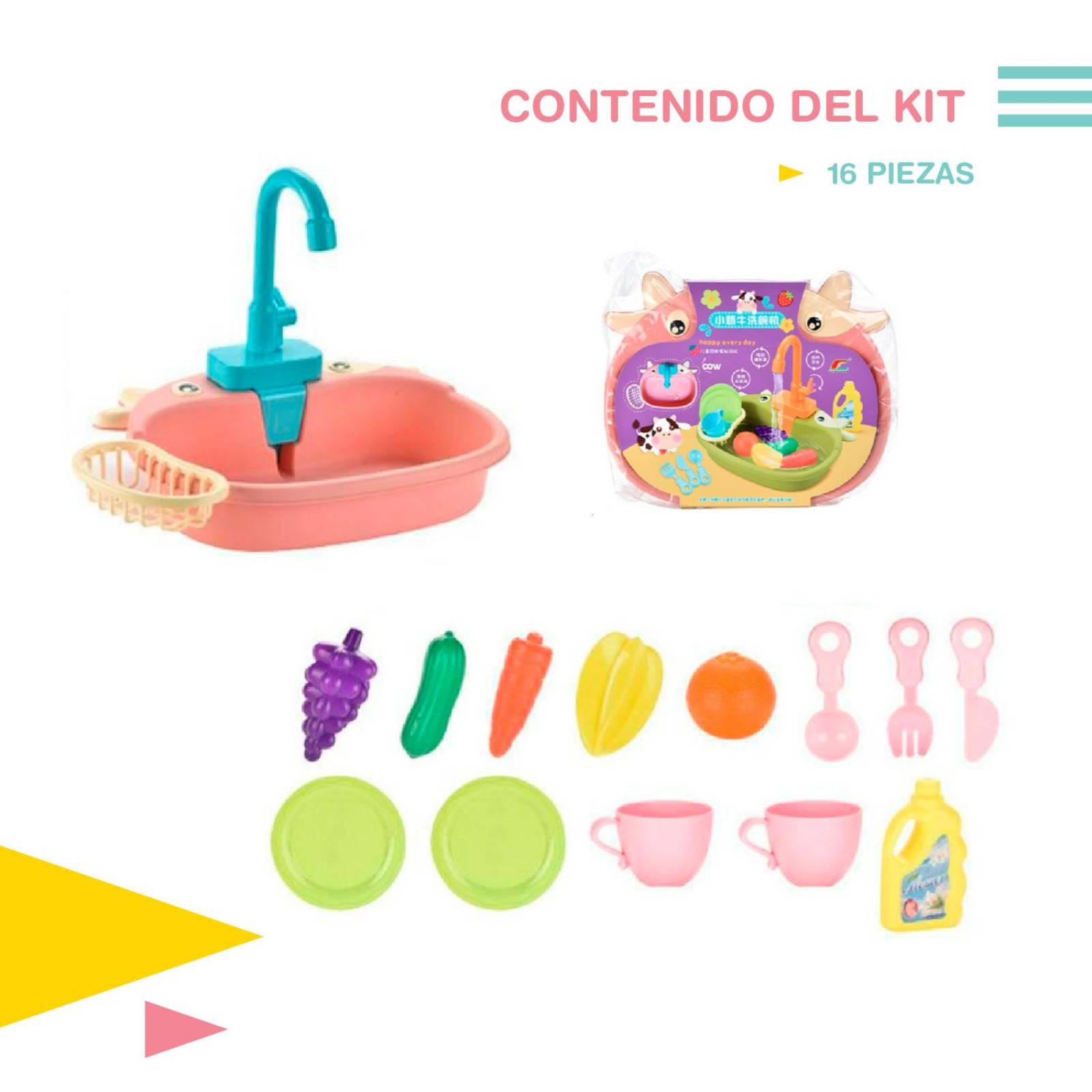 Lava trastes juguete sensorial Set 16 pcs Rosa