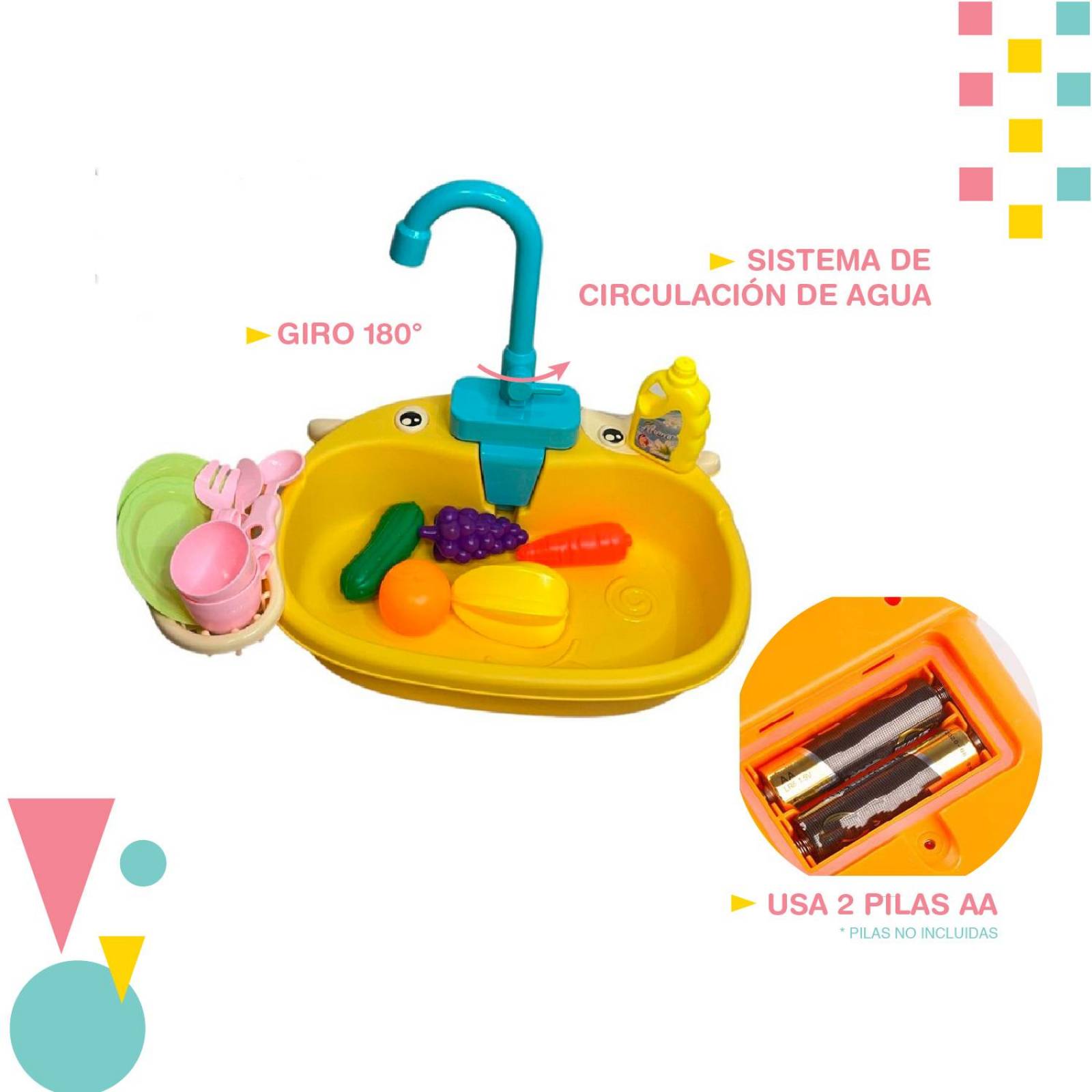 Lava trastes juguete sensorial Set 16 pcs Amarillo