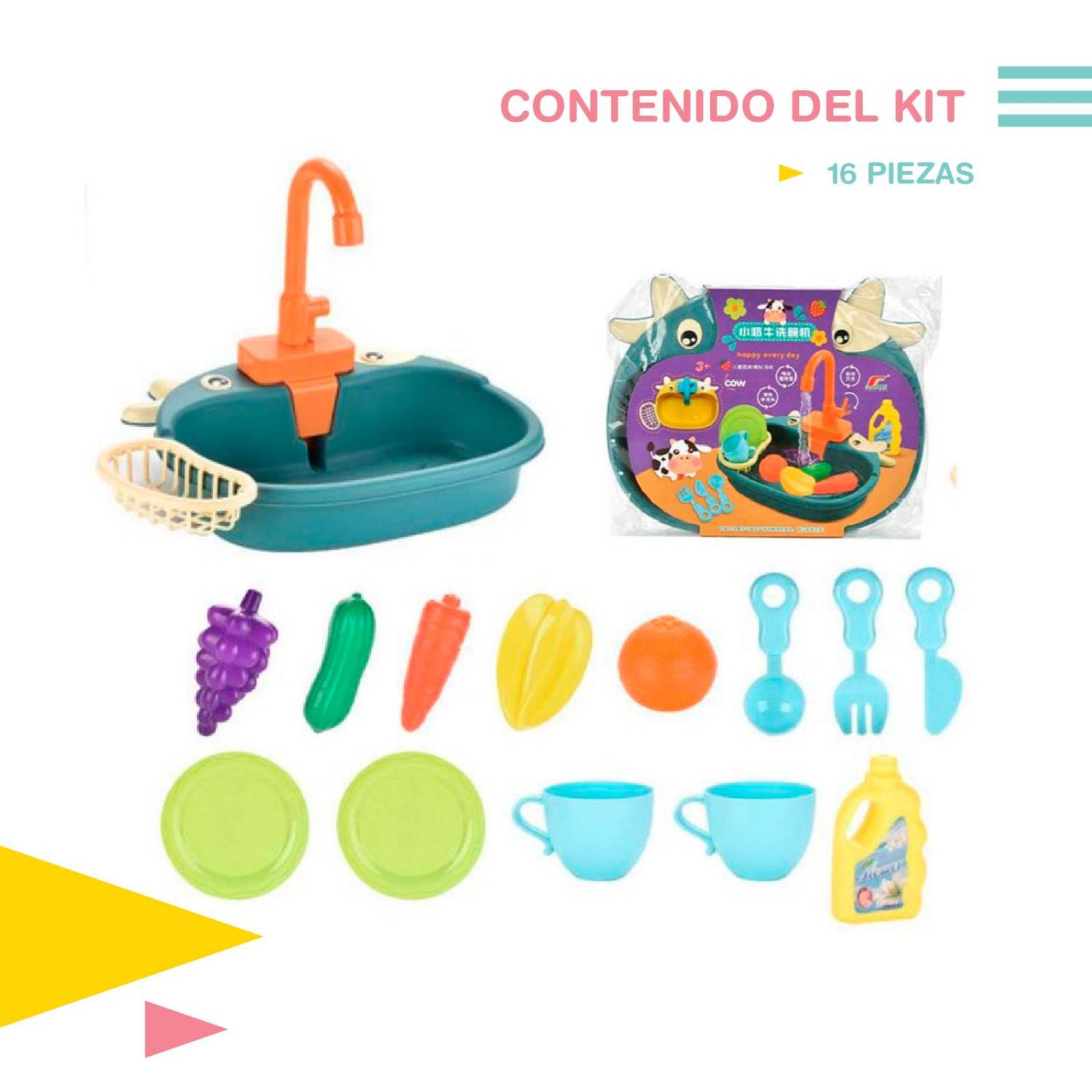 Lava trastes juguete sensorial Set 16 pcs Azul