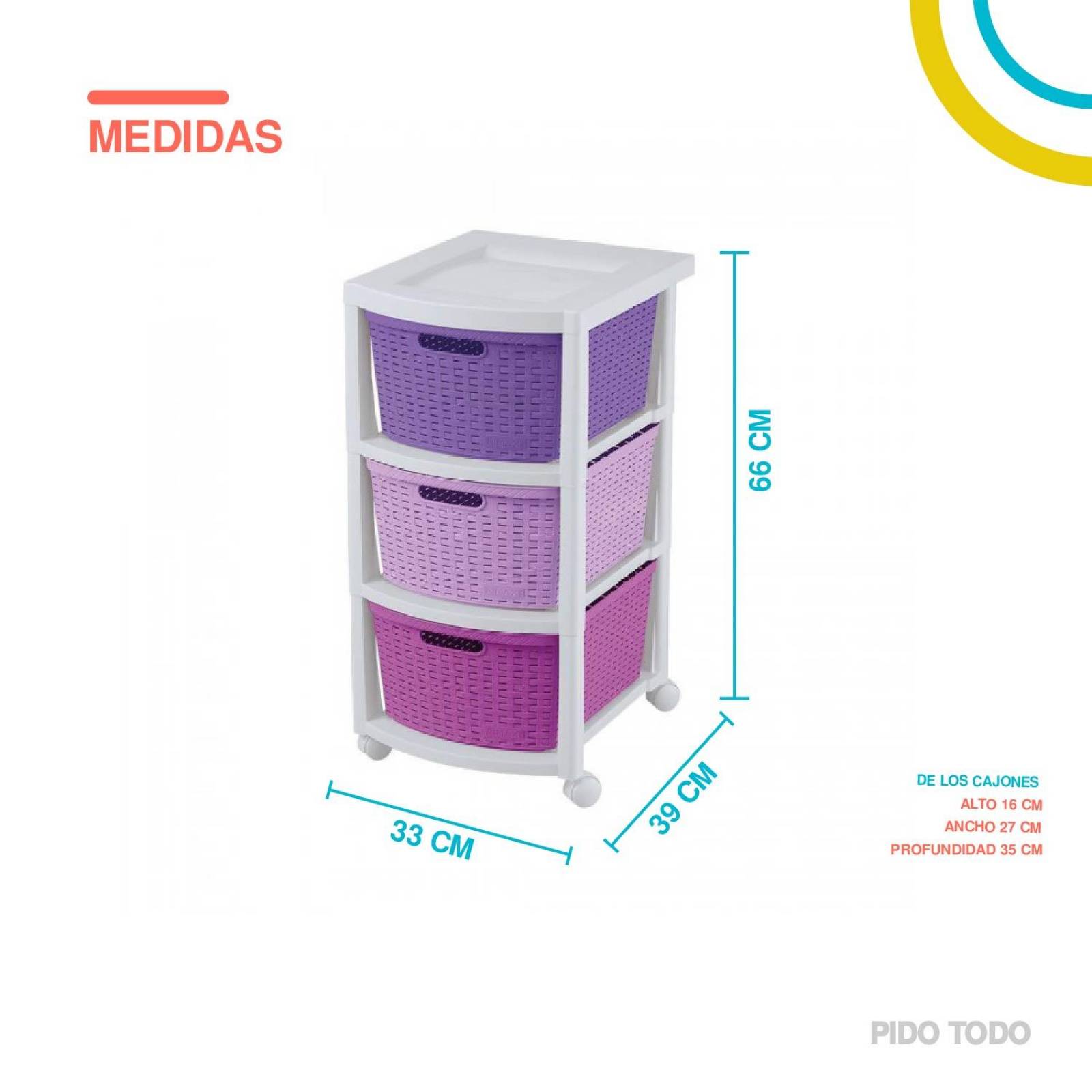 Torre 3 Niveles Cajonera Multiusos Organizador Plastico Lila