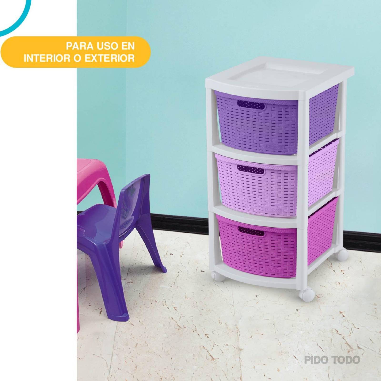Torre 3 Niveles Cajonera Multiusos Organizador Plastico Lila