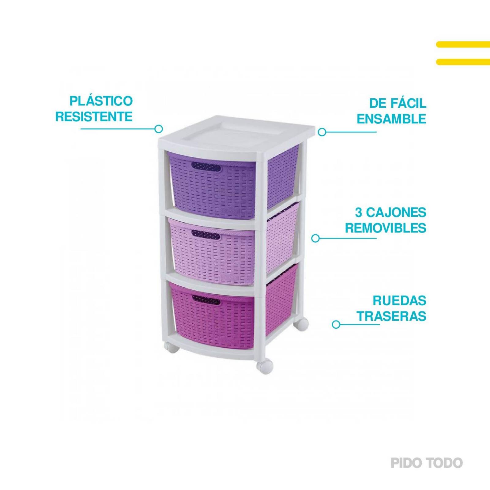 Torre 3 Niveles Cajonera Multiusos Organizador Plastico Lila