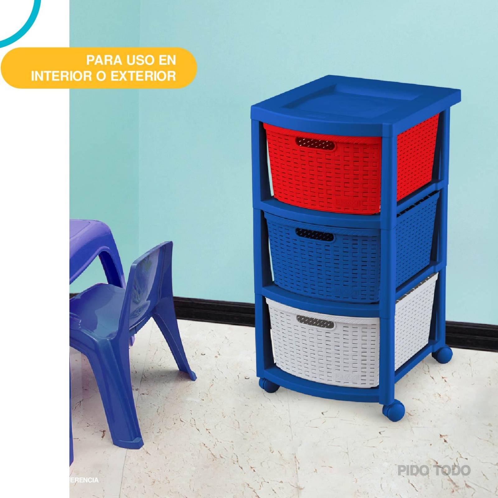 Torre 3 Niveles Cajonera Multiusos Organizador Plastico Azul