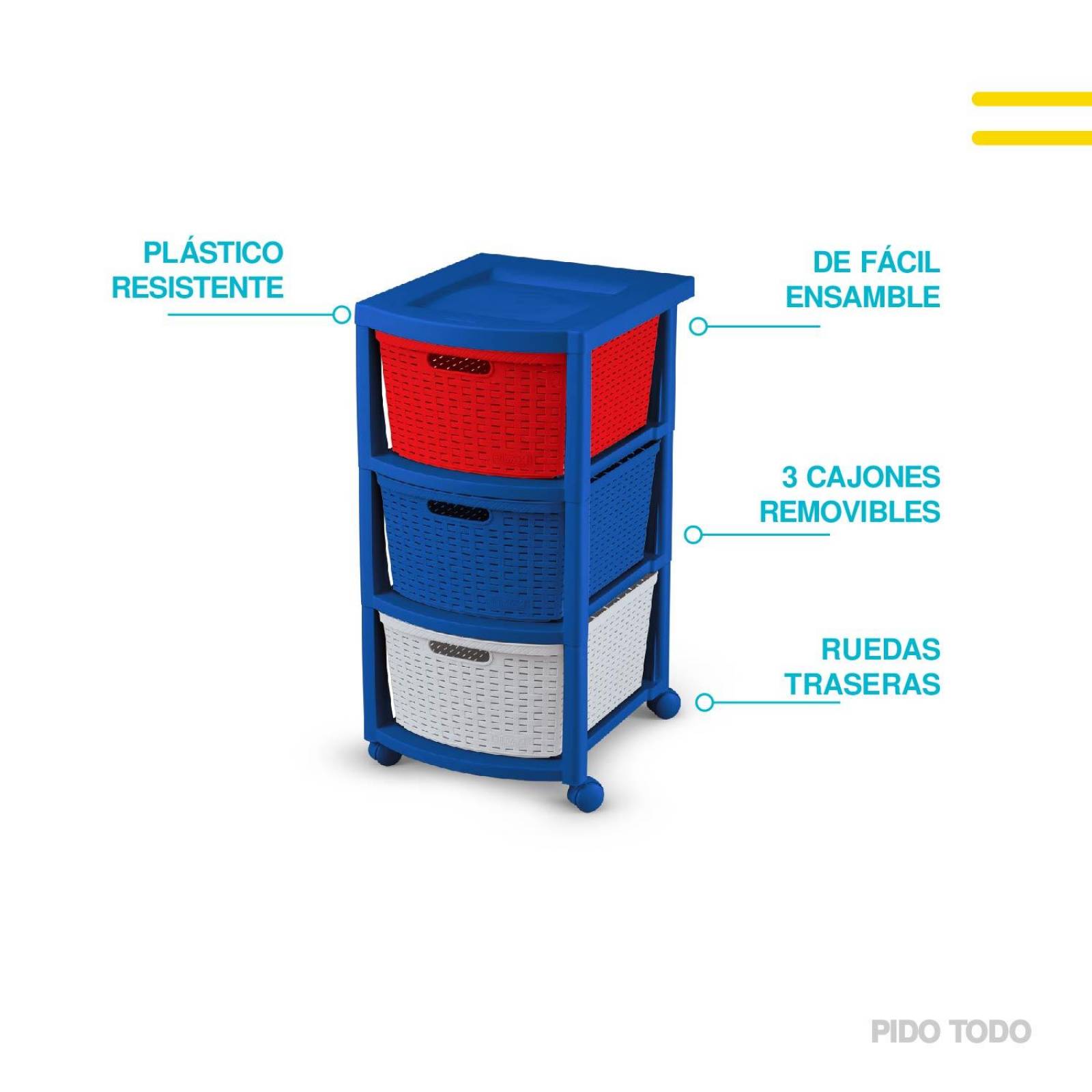 Torre 3 Niveles Cajonera Multiusos Organizador Plastico Azul