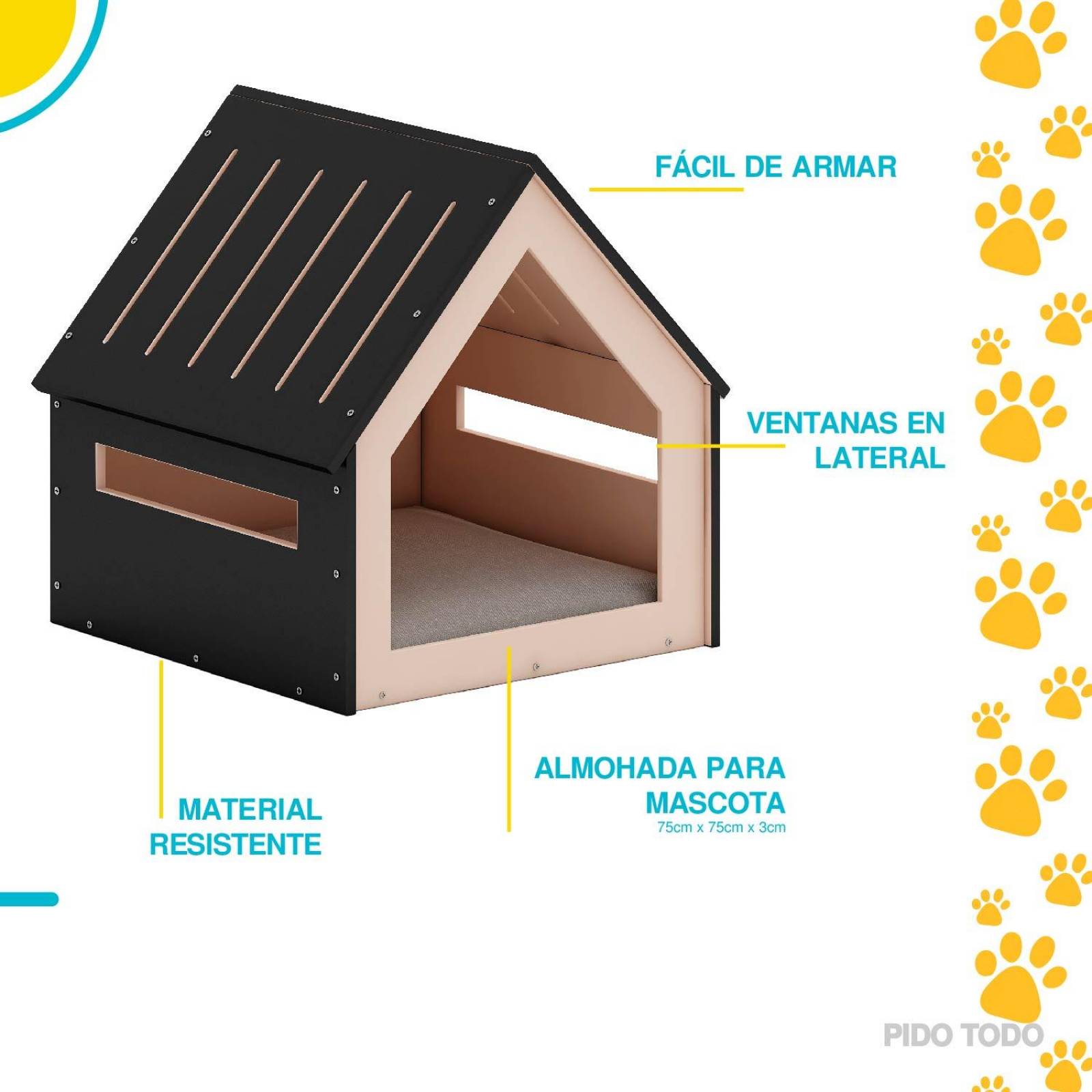 Casa para mascota 82x80.5x81cm Negro