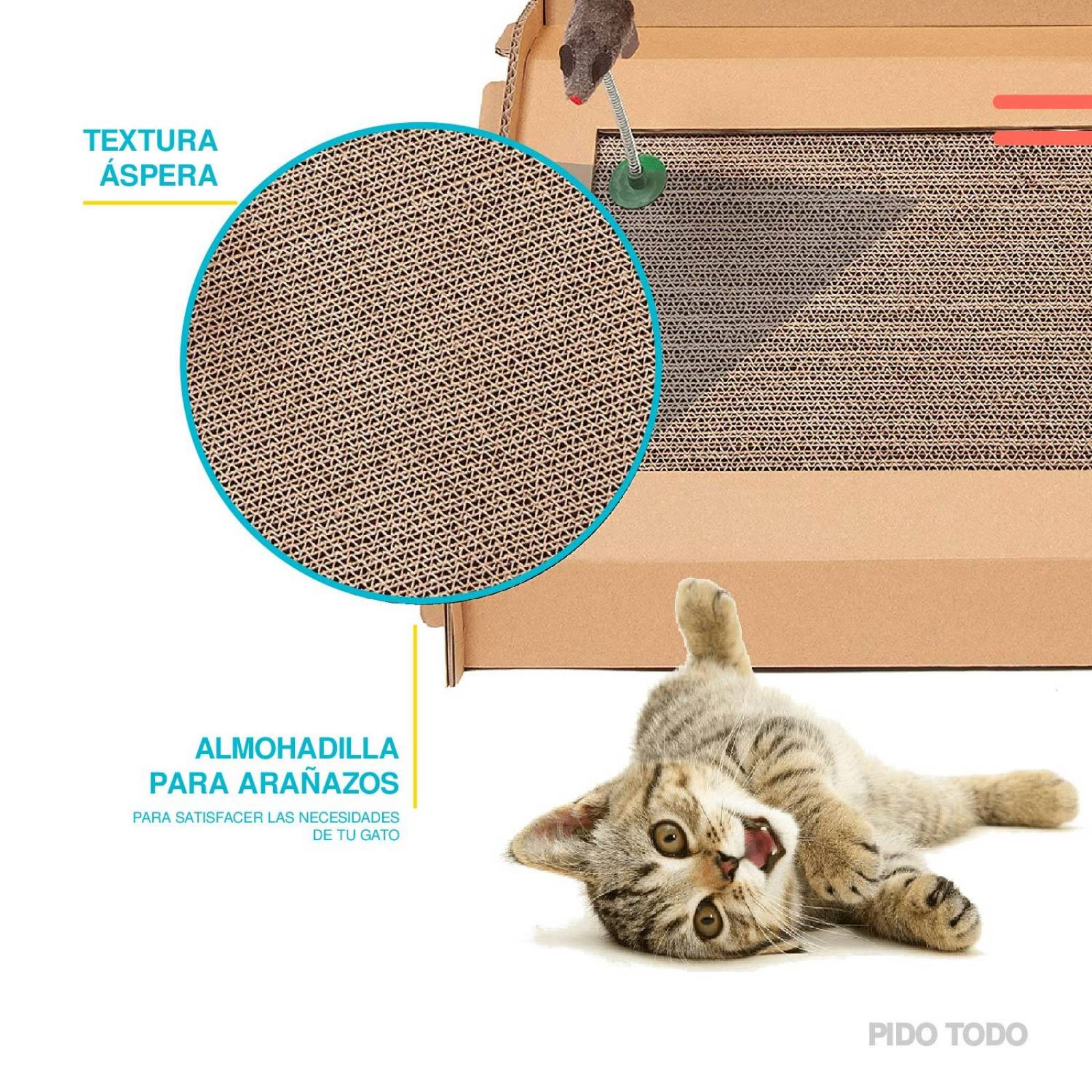 Casa de campo para gato con rascador