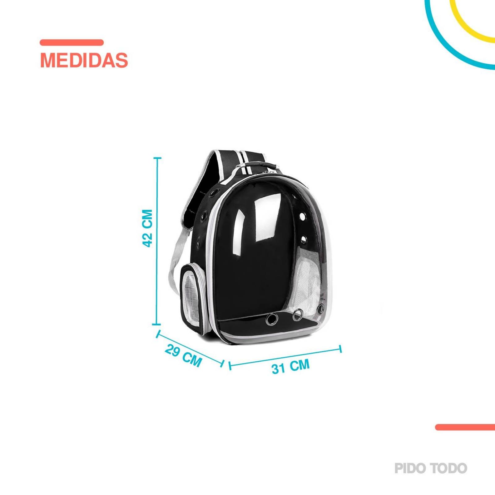 mochila transportadora para gatos 31 cm x 29 cm x 24 cm Negro