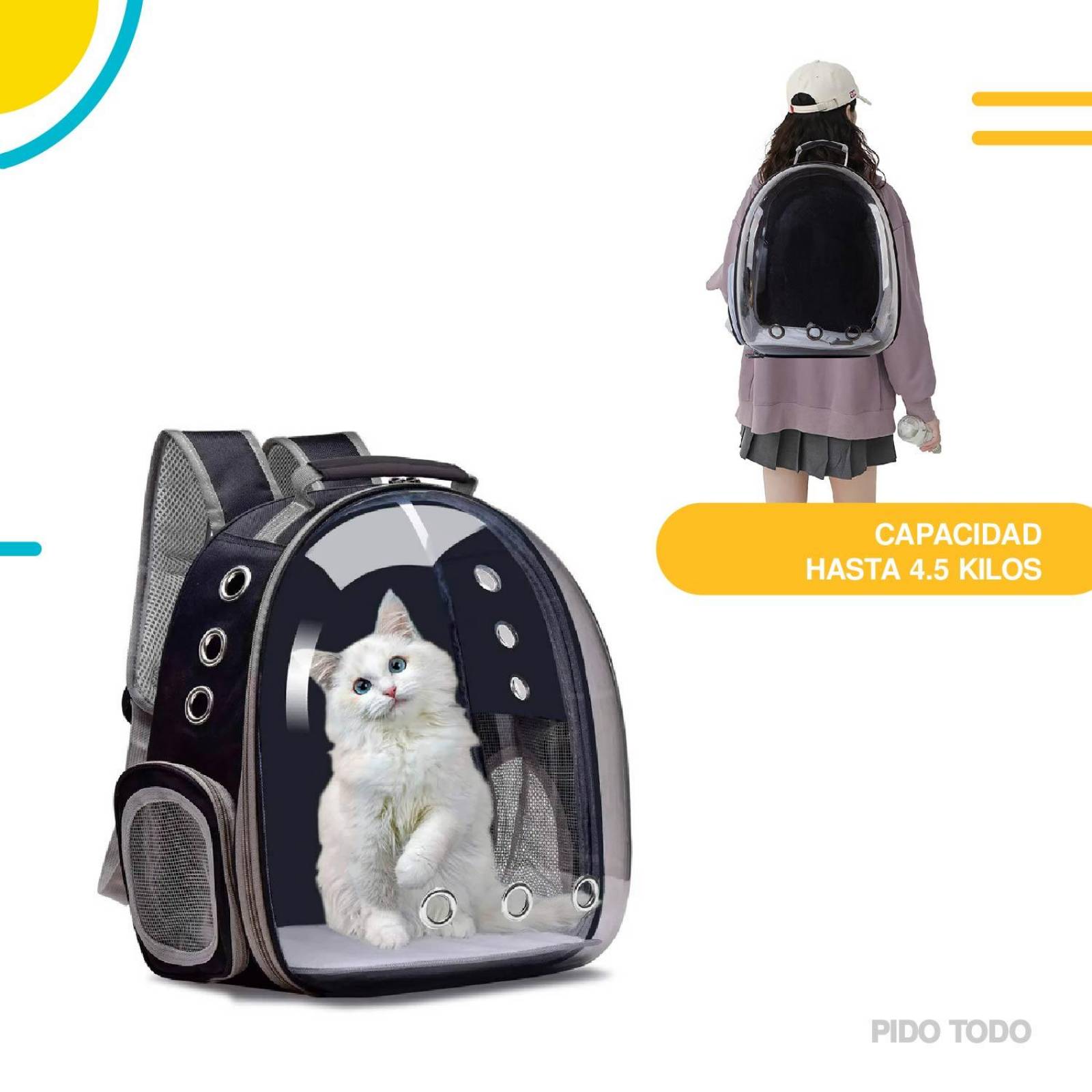 mochila transportadora para gatos 31 cm x 29 cm x 24 cm Negro