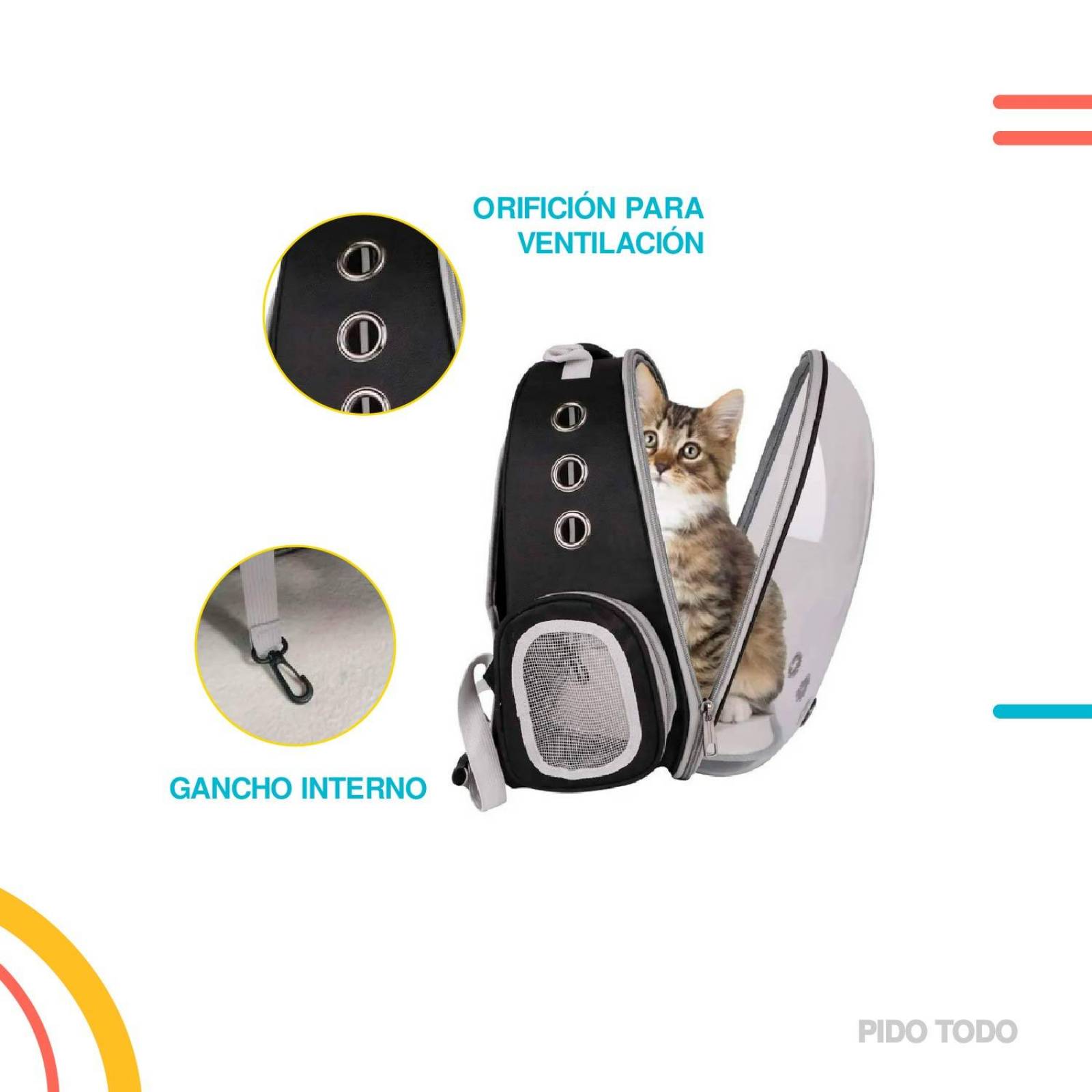 mochila transportadora para gatos 31 cm x 29 cm x 24 cm Negro